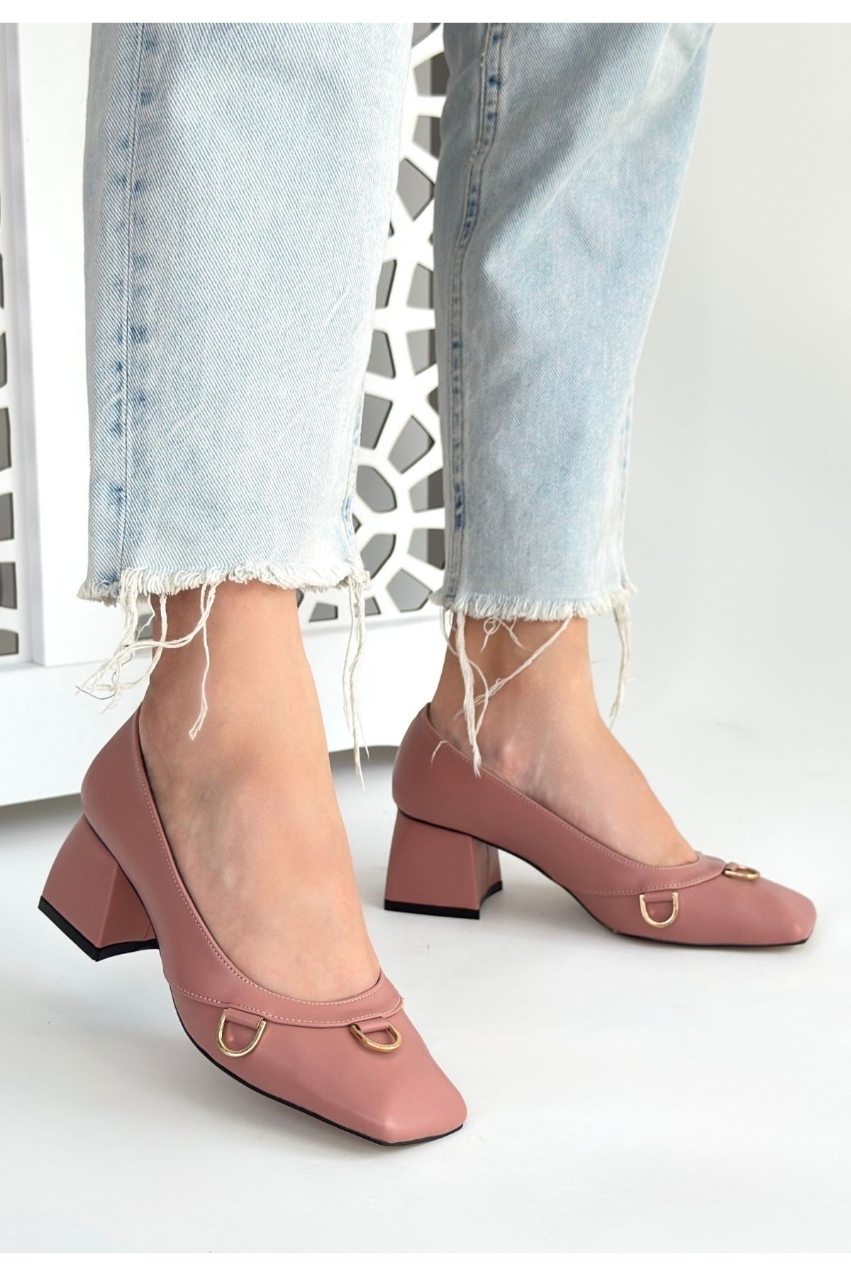 Pudra Suni Deri Kadın Topuklu Ayakkabı - Görsel 2
