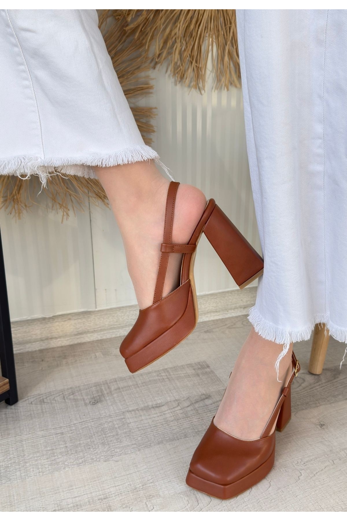 Taba Suni Deri Topuklu Kadın Ayakkabı - Görsel 2