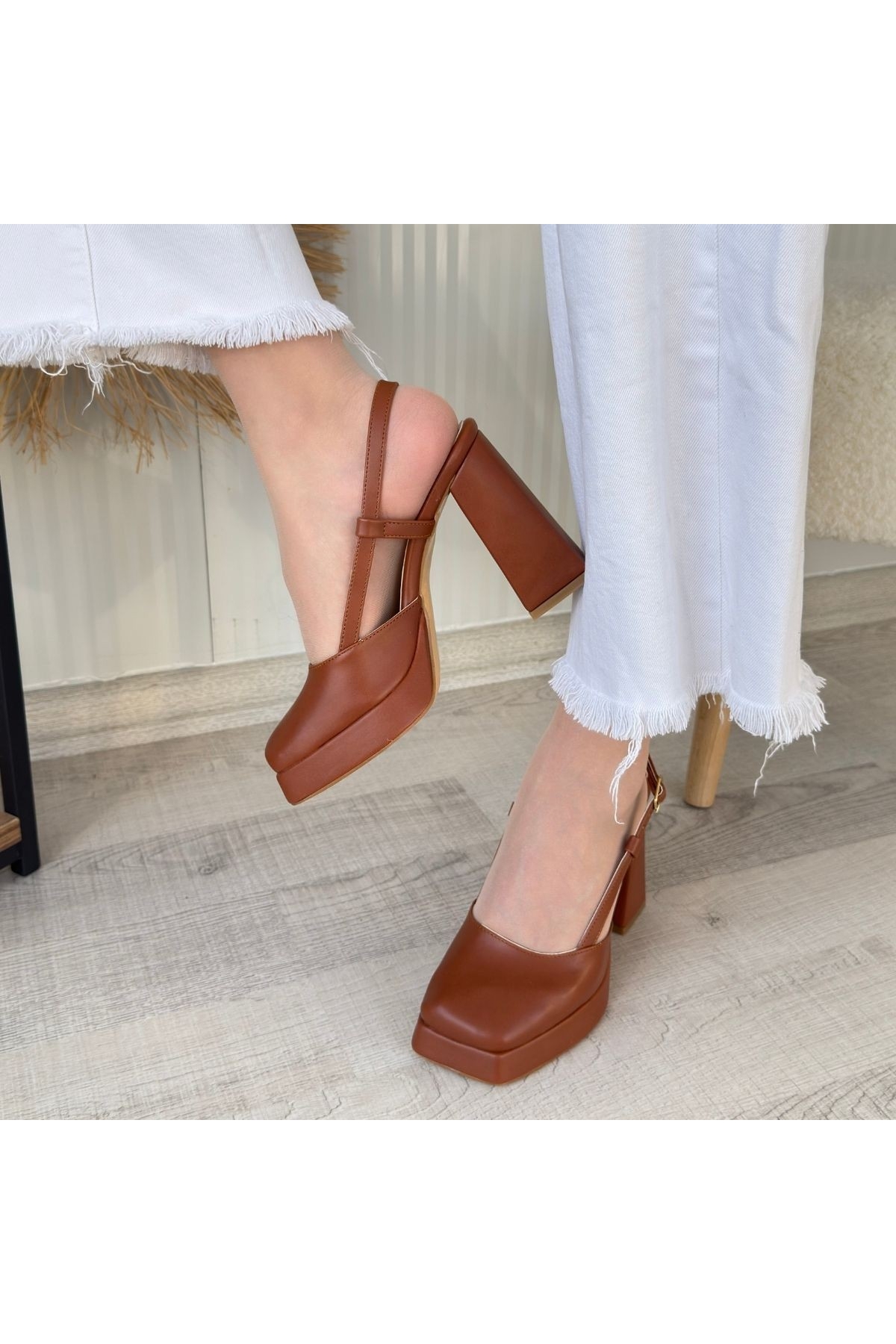 Taba Suni Deri Topuklu Kadın Ayakkabı - Görsel 5