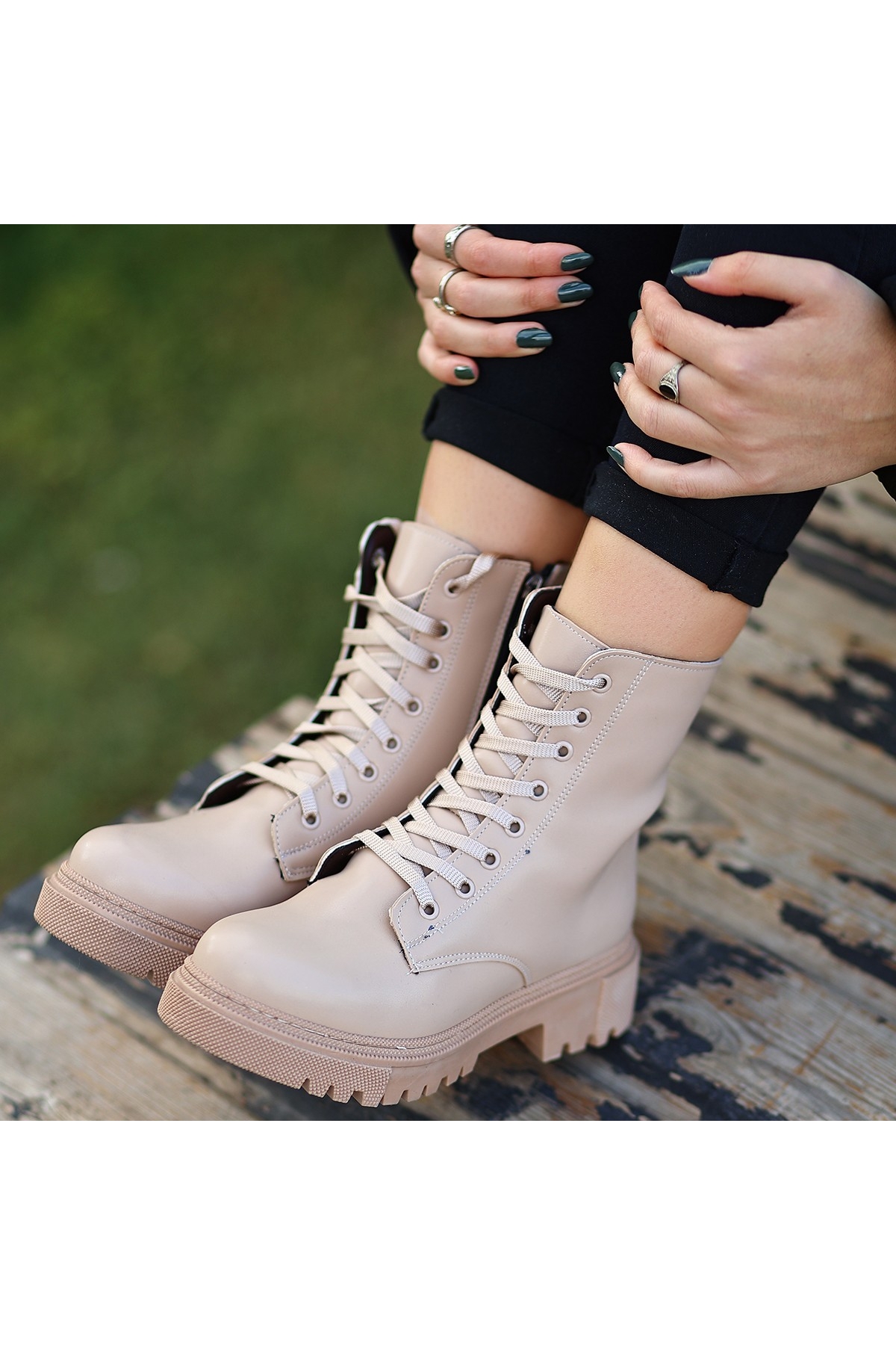 Kadın Nude Nut Suni Deri Bağcıklı Bot - Görsel 6
