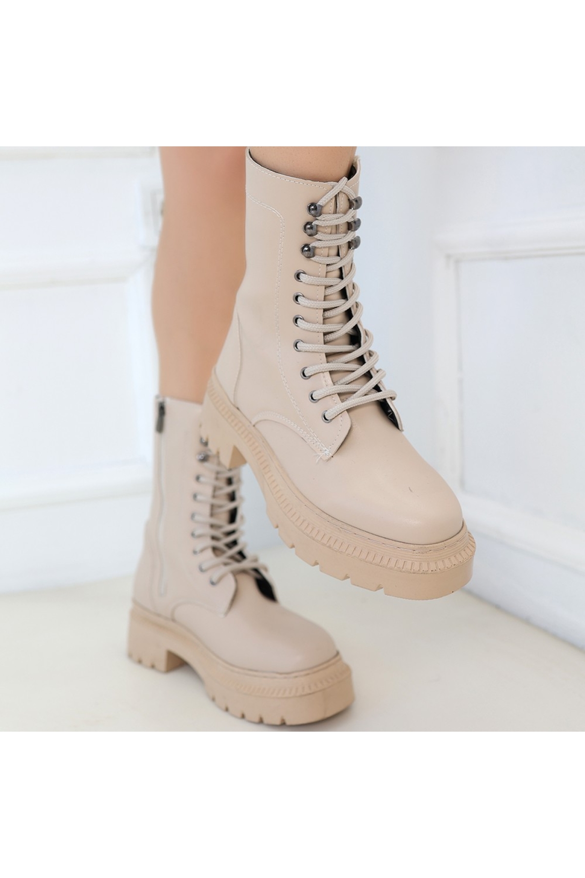 Kadın Nude Nut Suni Deri Bağcıklı Bot - Görsel 5