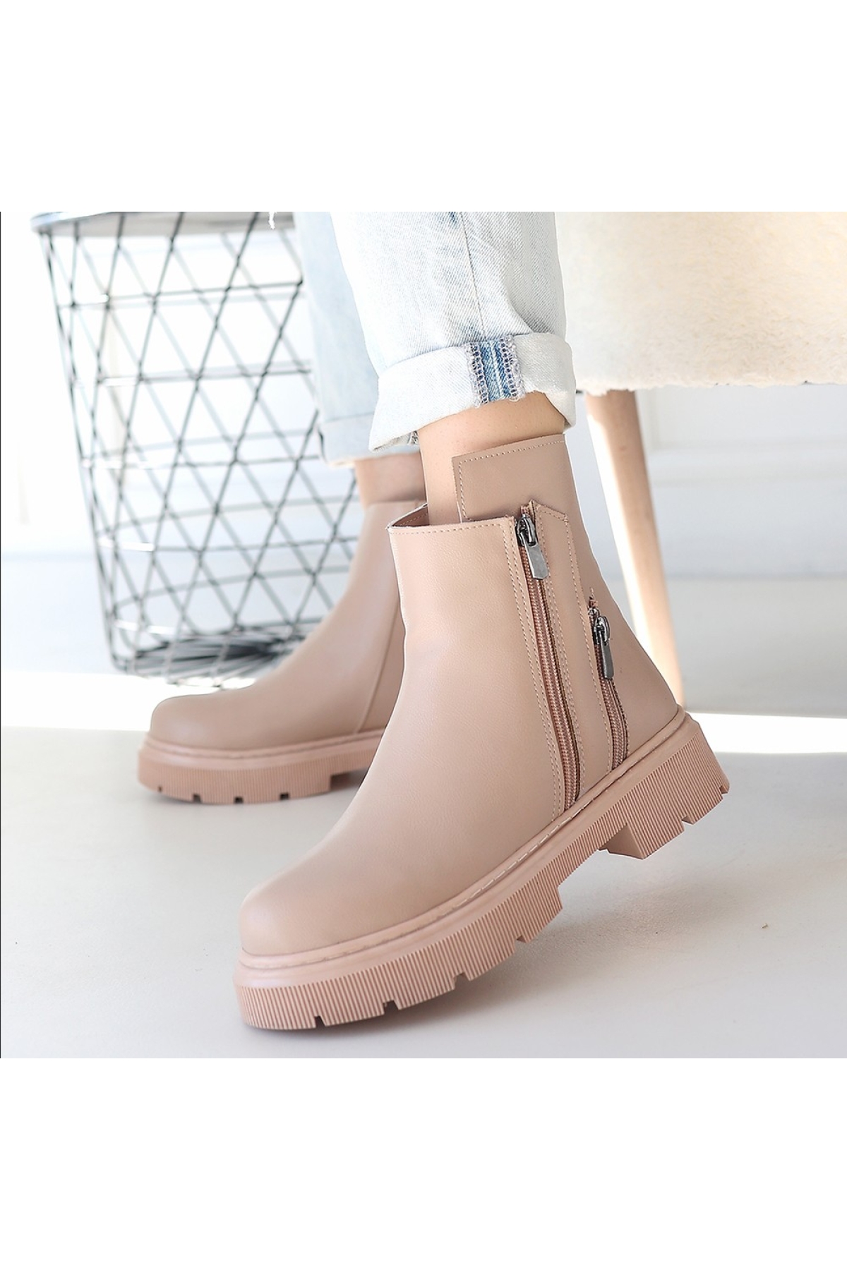 Kadın Nude Nut Fermuar Aksesuarlı Günlük Bot - Görsel 5