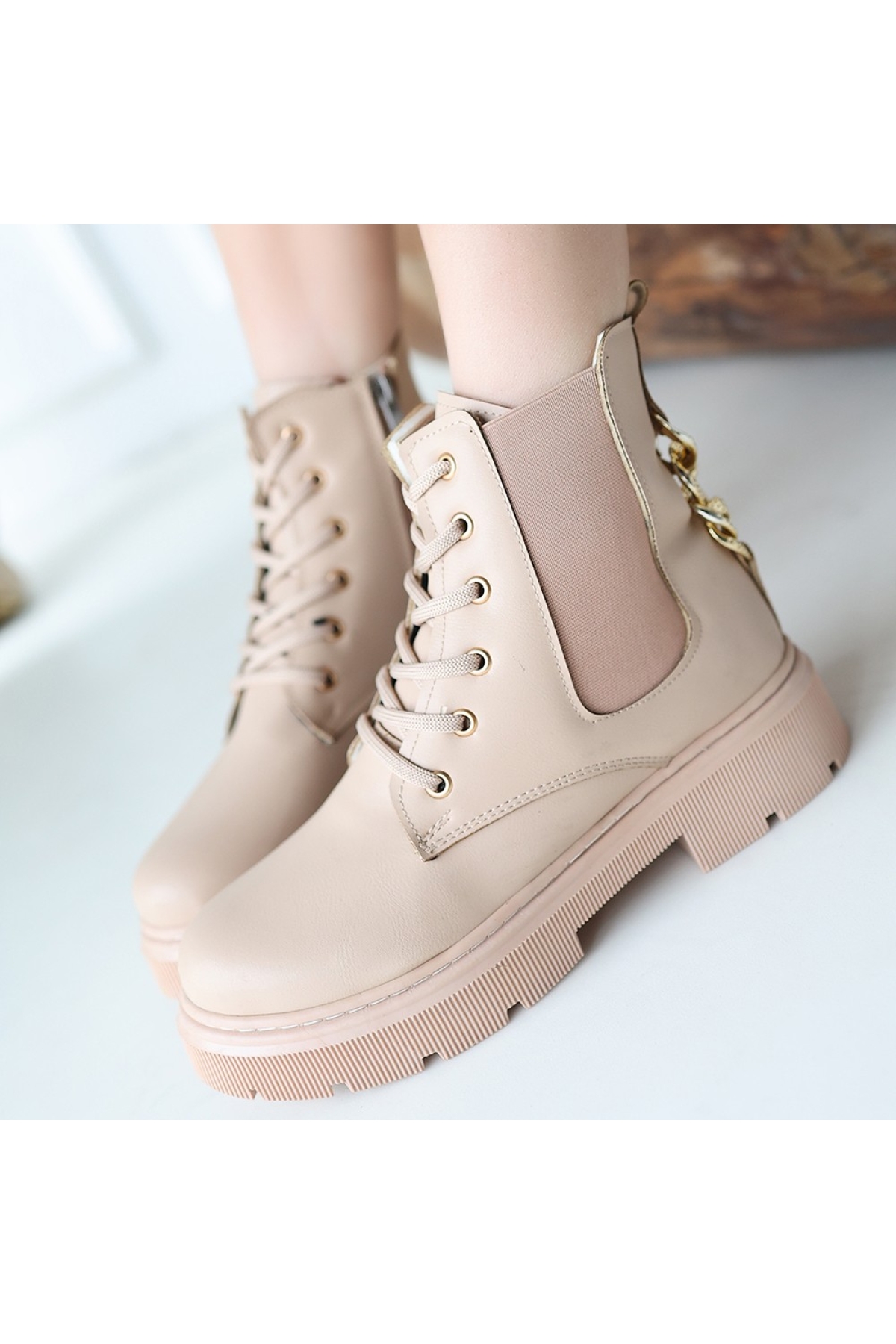 Nude Nut Suni Deri Bağcıklı Kadın Bot - Görsel 5