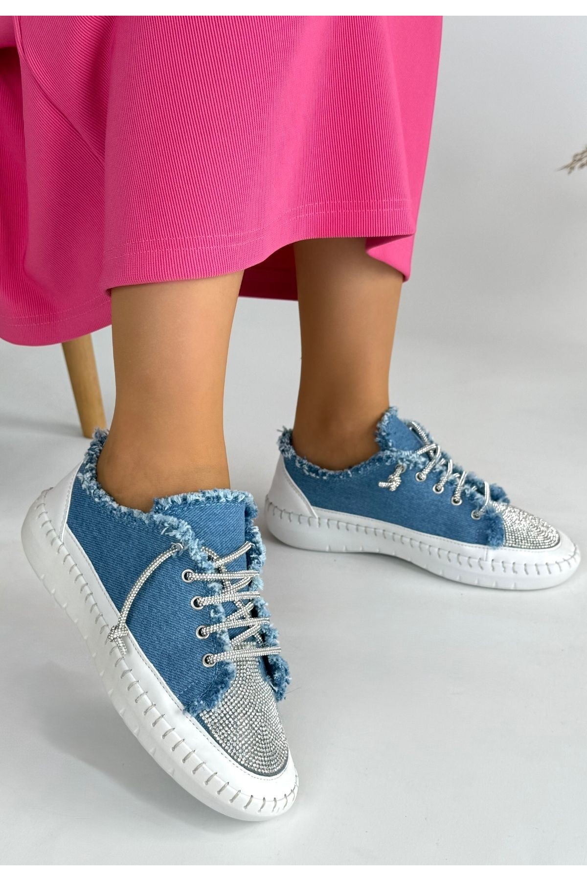 Mavi Kot Bağcıklı Kadın Spor Ayakkabı - Görsel 2