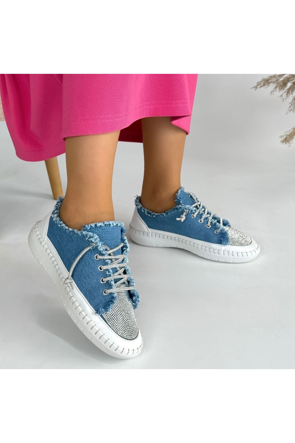 Mavi Kot Bağcıklı Kadın Spor Ayakkabı - Görsel 5