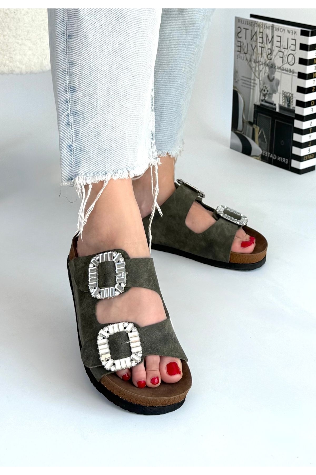 Kadın Yeşil Nubuk Suni Deri Terlik - Görsel 4