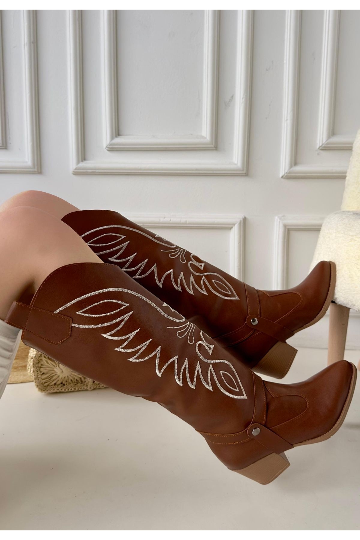 Taba Suni Deri Tak Çıkar Kadın Topuklu Bot Ve Çizme - Görsel 3