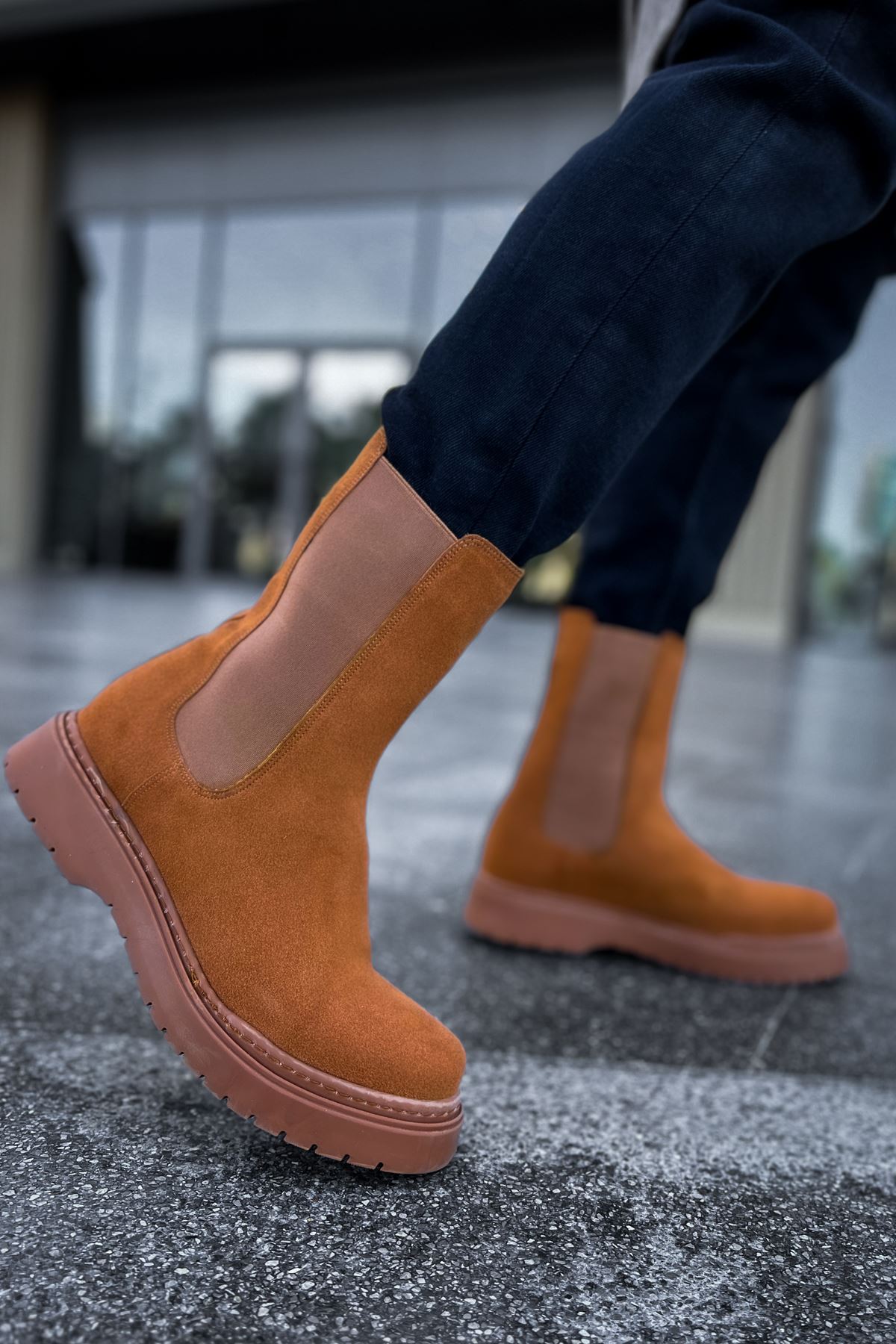 Lastikli Erkek Chelsea Bot Taba Süet - Görsel 4