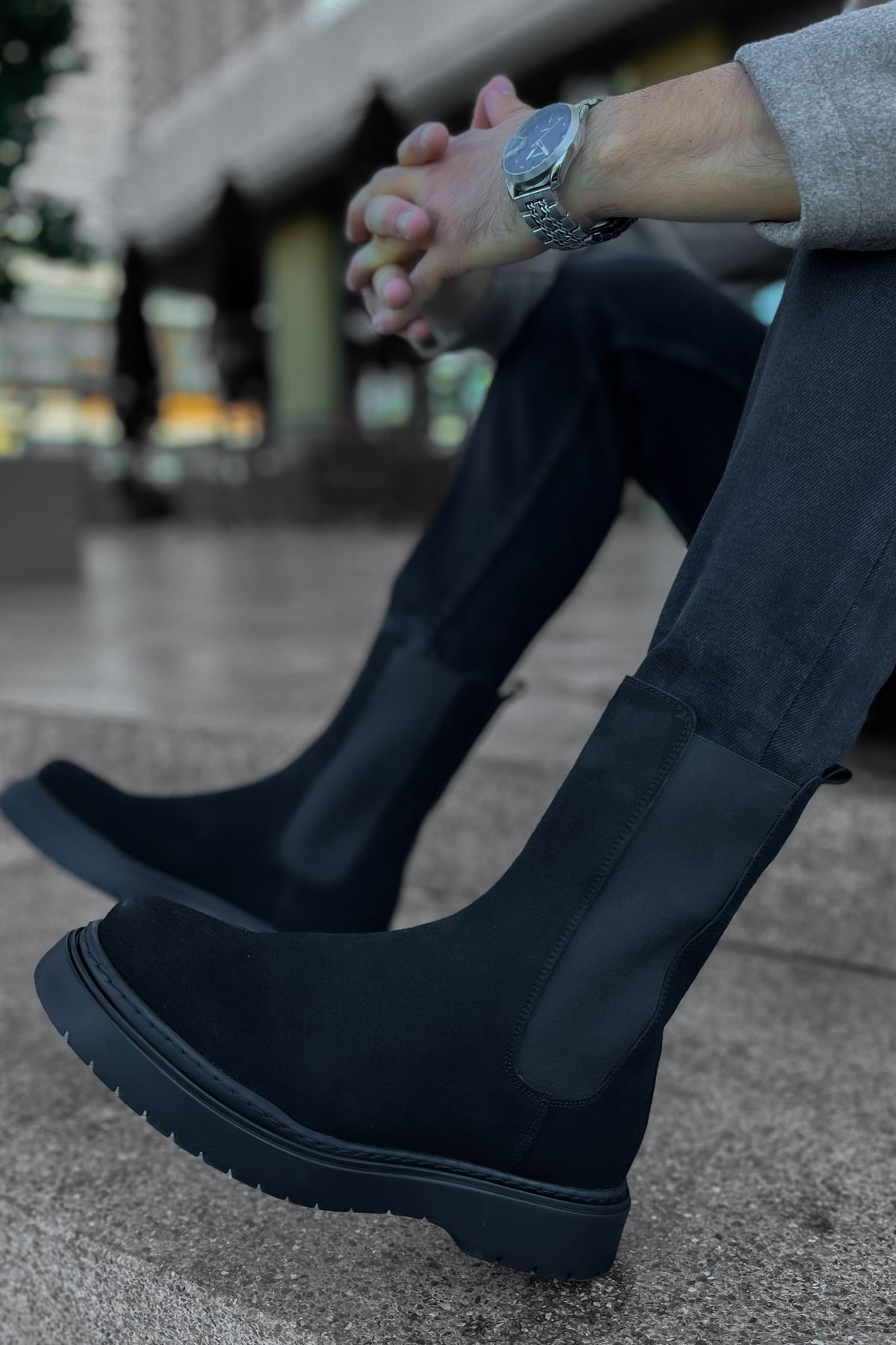 Lastikli Erkek Chelsea Bot Siyah Süet - Görsel 2