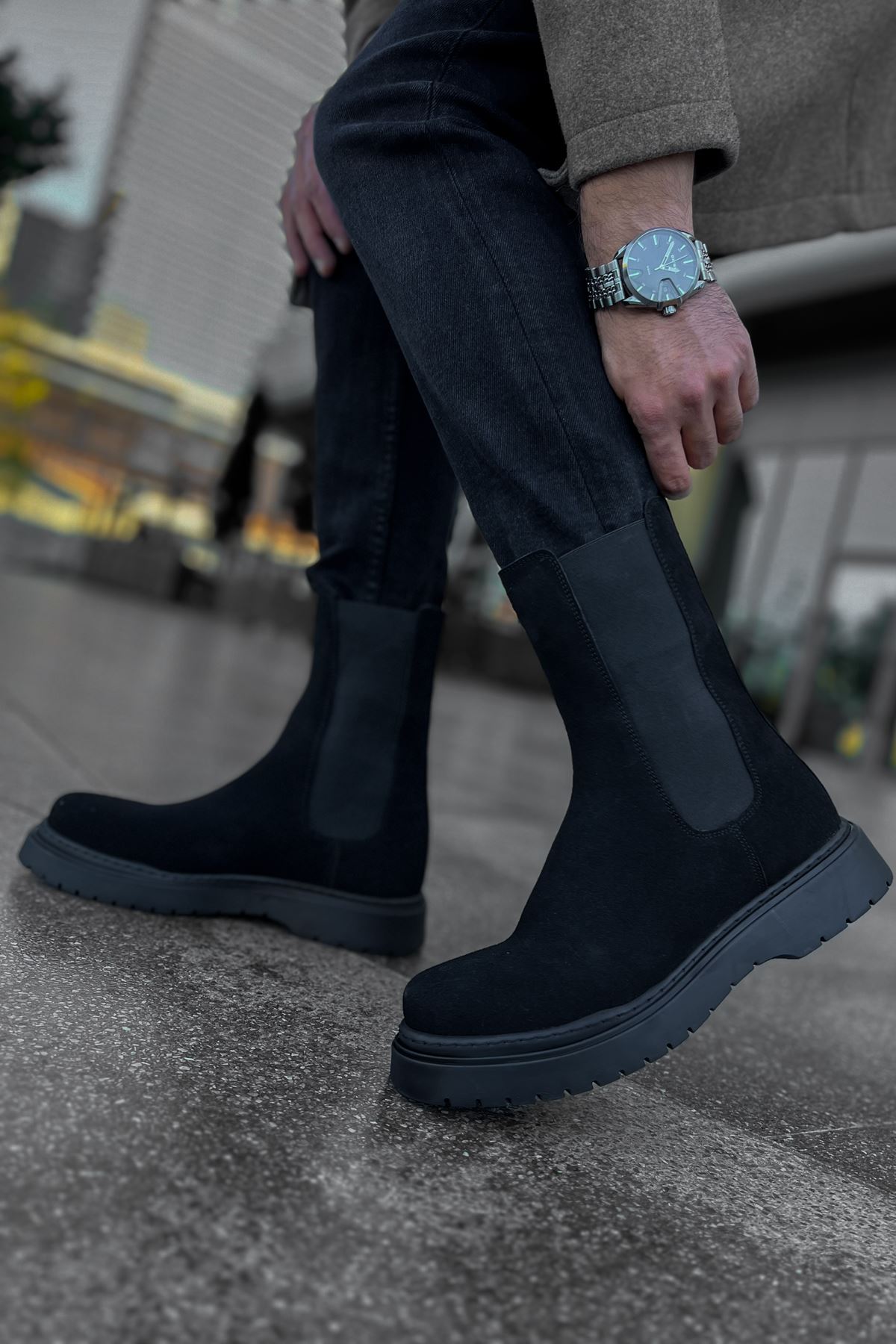 Lastikli Erkek Chelsea Bot Siyah Süet - Görsel 4