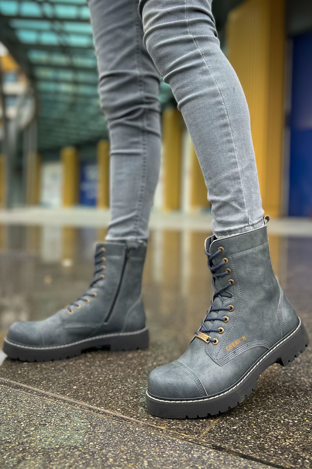 Fermuarlı Bağcık Detaylı Erkek Worker Bot Antrasit - Görsel 3