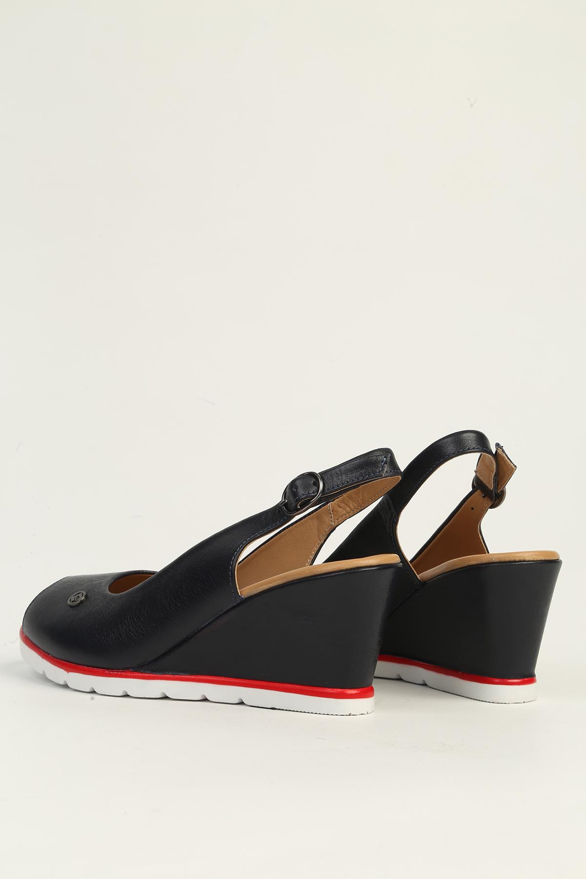 Deri Lacivert Kadın Topuklu Ayakkabı PC-54596 - Görsel 4