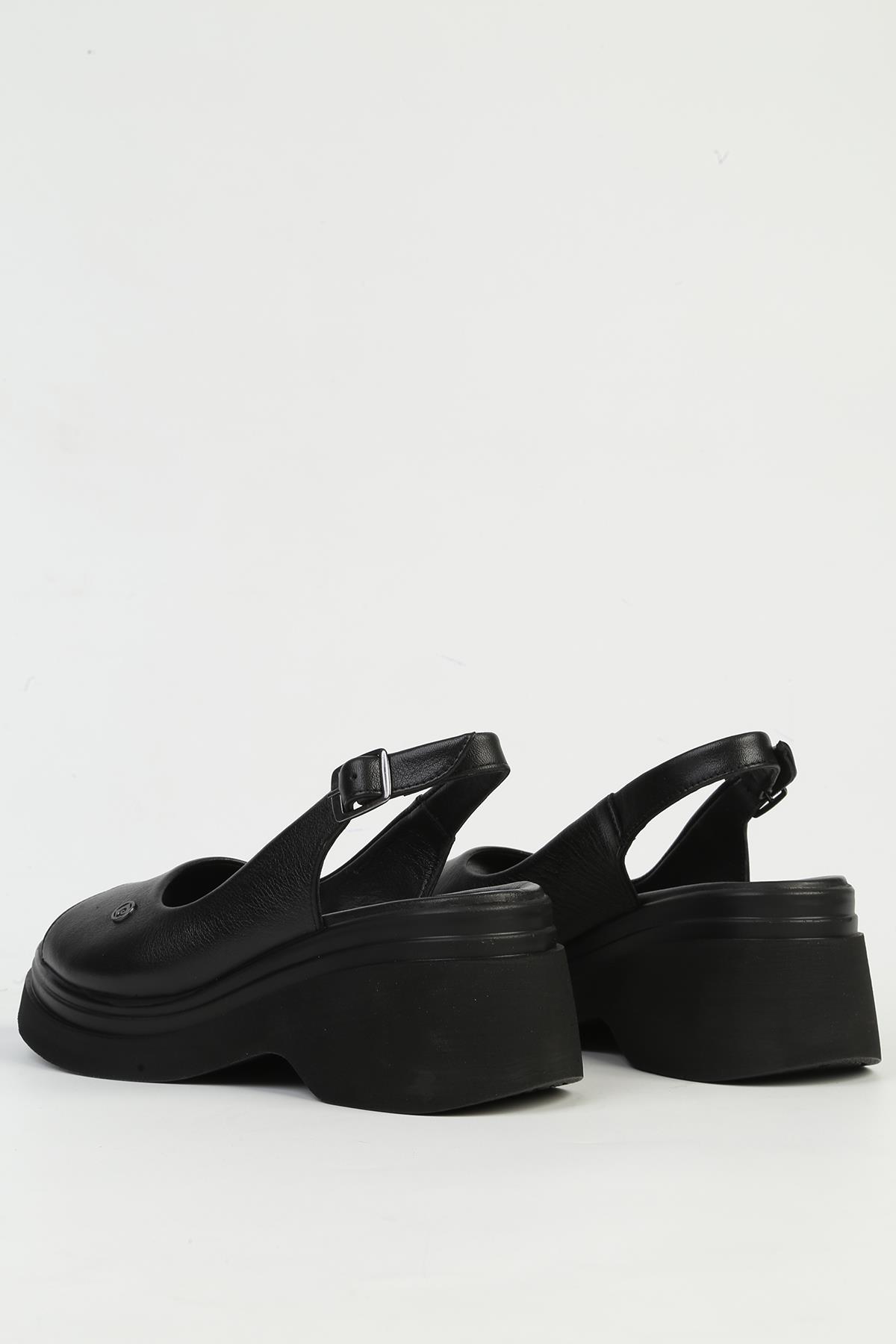 Hakiki Deri Siyah Kadın Topuklu Ayakkabı PC-54645 - Görsel 4