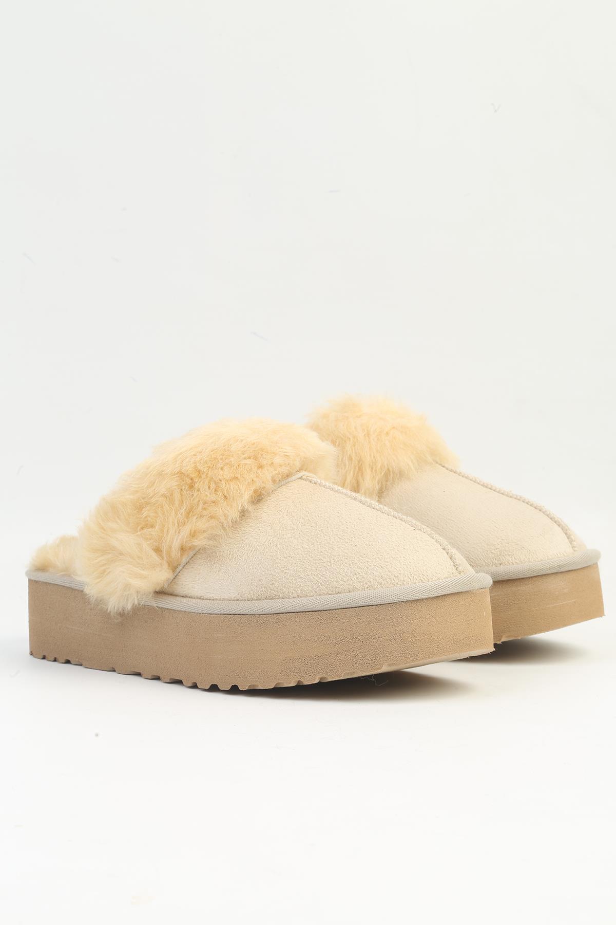 ® | PC-5490 - Kadın Krem İçi Tüylü Terlik - Görsel 2