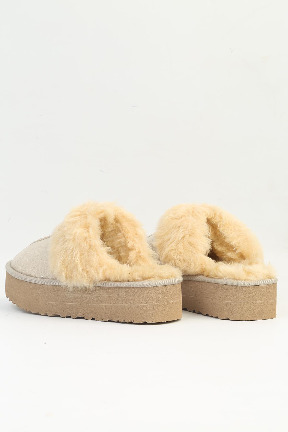 ® | PC-5490 - Kadın Krem İçi Tüylü Terlik - Görsel 3