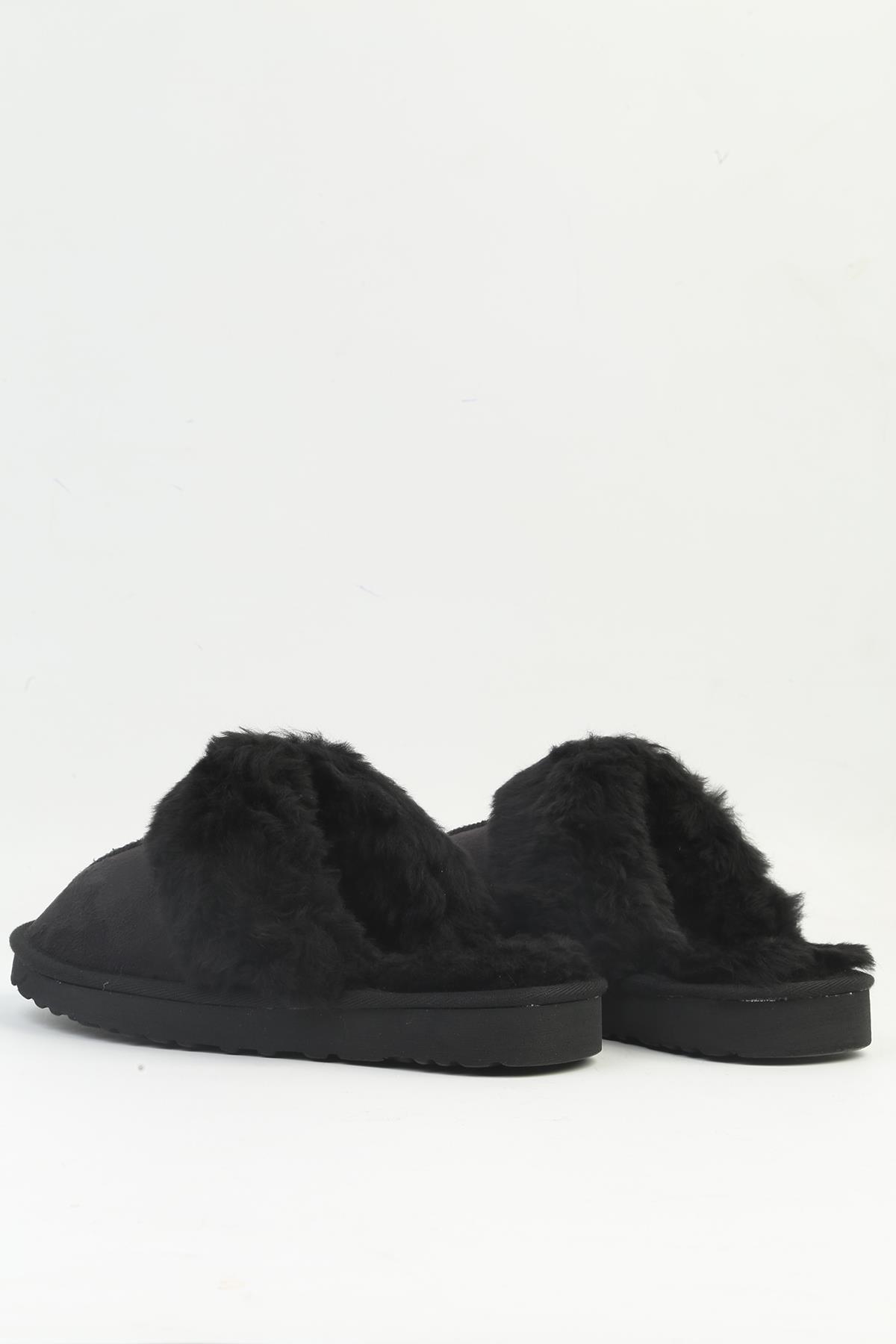 ® | PC-54392 - Kadın Siyah İçi Tüylü Terlik - Görsel 4