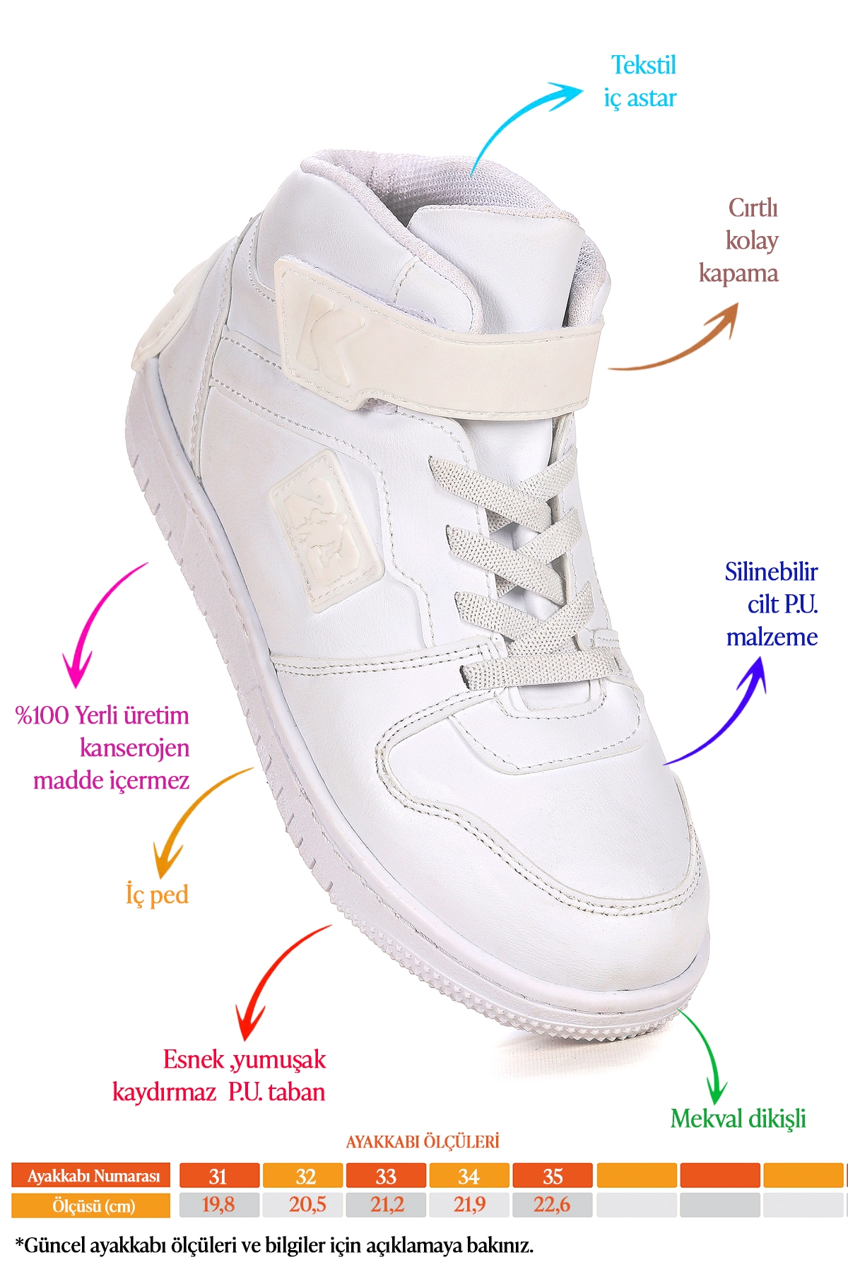 Carde Günlük Cırtlı Erkek Çocuk Spor Ayakkabı Beyaz - Görsel 3