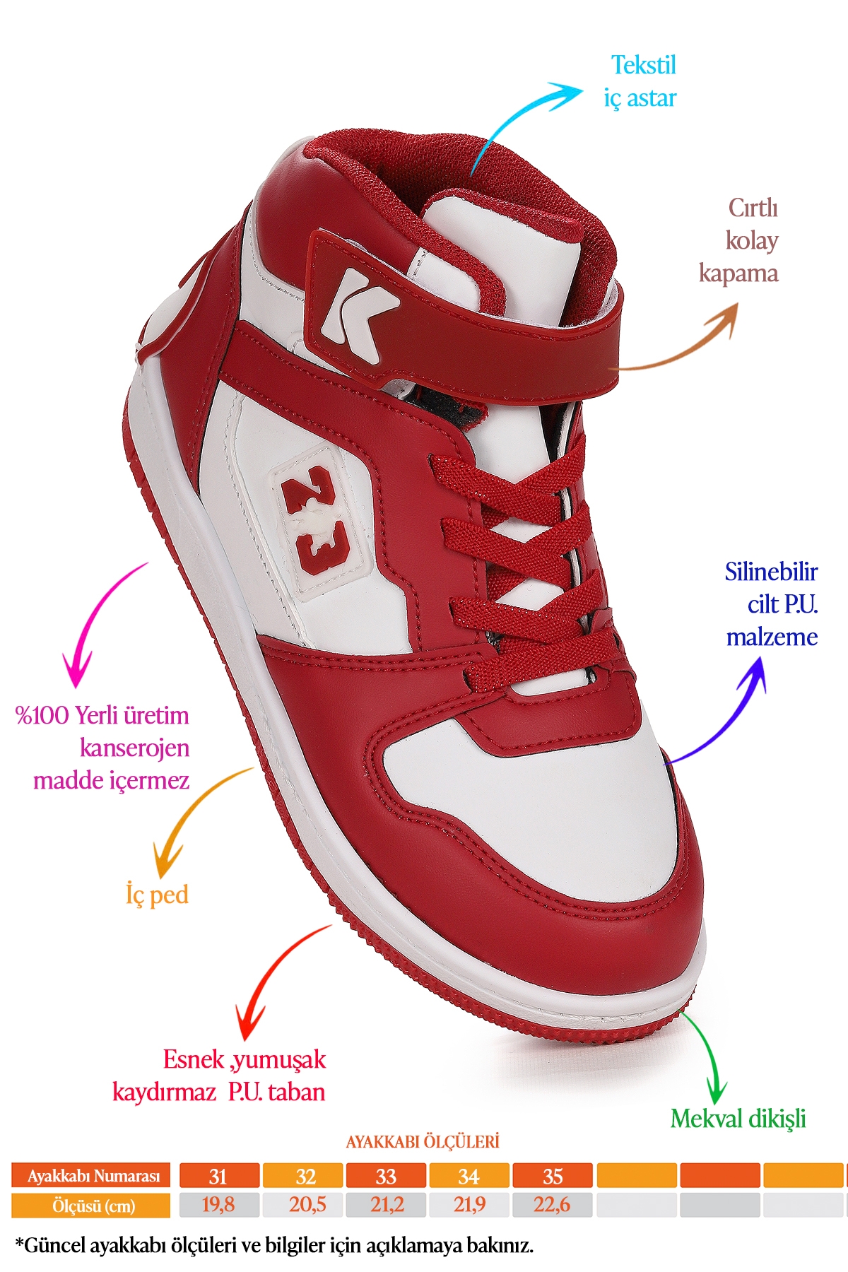 Carde Günlük Cırtlı Kız Çocuk Spor Ayakkabı Kırmızı - Görsel 3