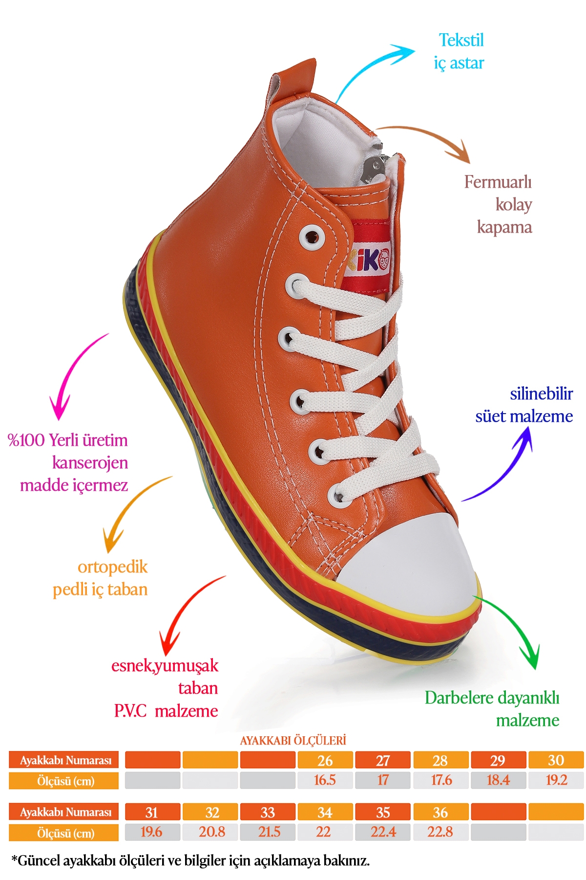 Pant Günlük Bağcıklı Fermuarlı Erkek Çocuk Spor Ayakkabı Turuncu - Görsel 3