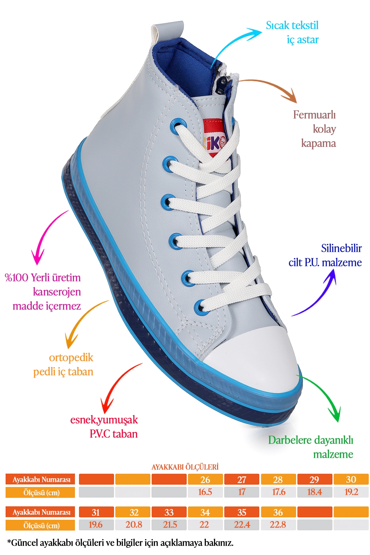 Pant Günlük Bağcıklı Fermuarlı Erkek Çocuk Spor Ayakkabı Mavi - Görsel 3