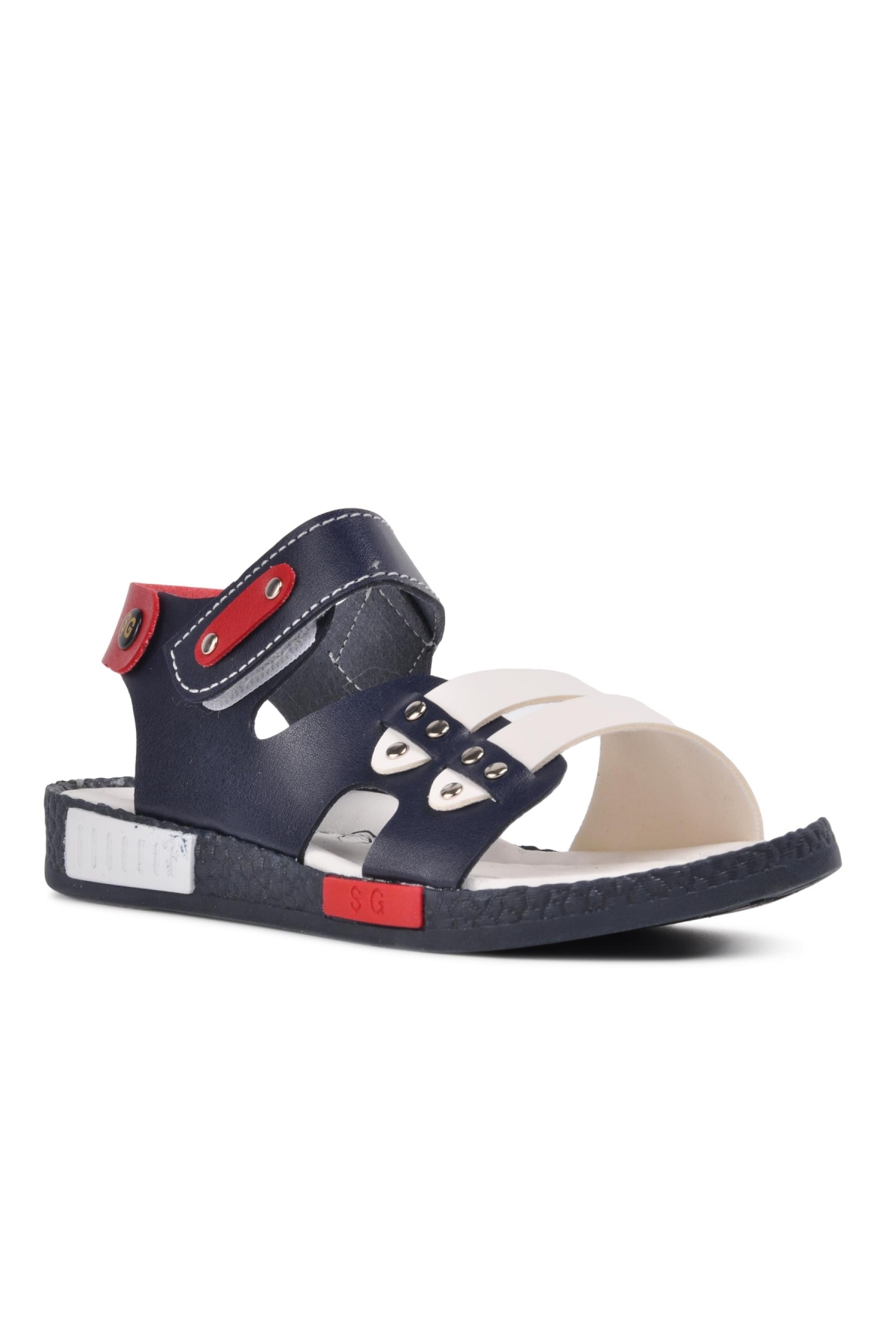 Aspor Lacivert Beyaz Kırmızı Comfort Erkek Çocuk Düz Sandalet - Görsel 4