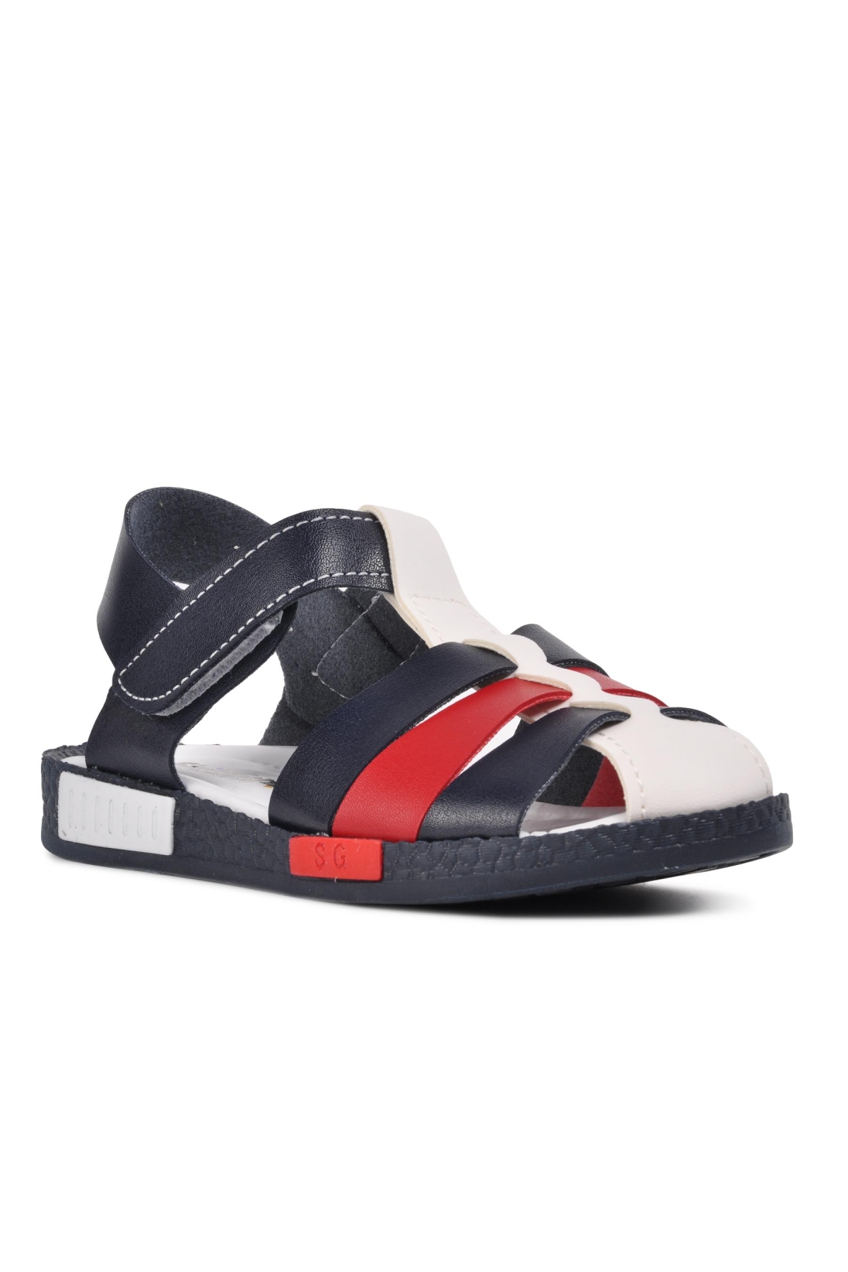 Aspor Lacivert Beyaz Kırmızı Comfort Erkek Çocuk Düz Sandalet - Görsel 4