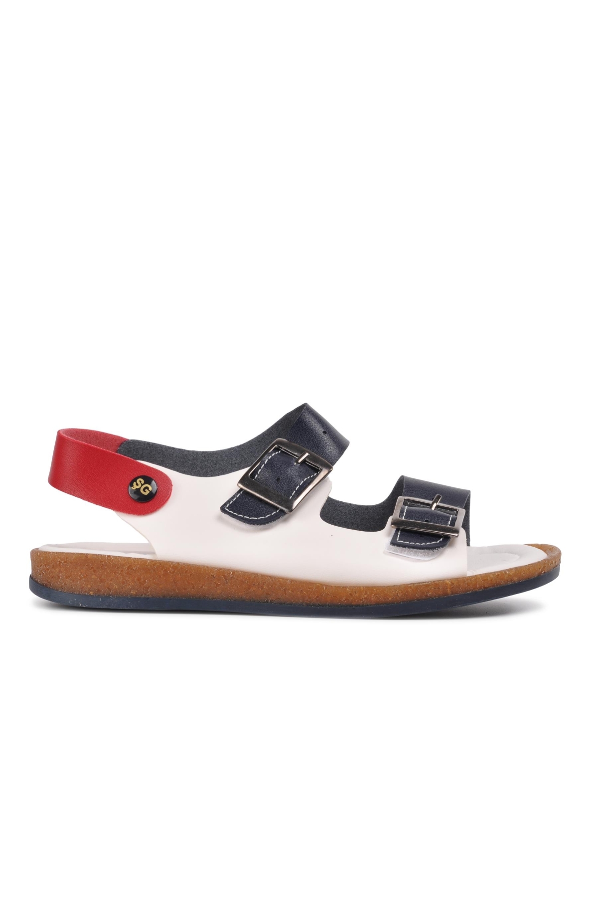 Aspor Lacivert Beyaz Kırmızı Comfort Erkek Çocuk Düz Sandalet - Görsel 2