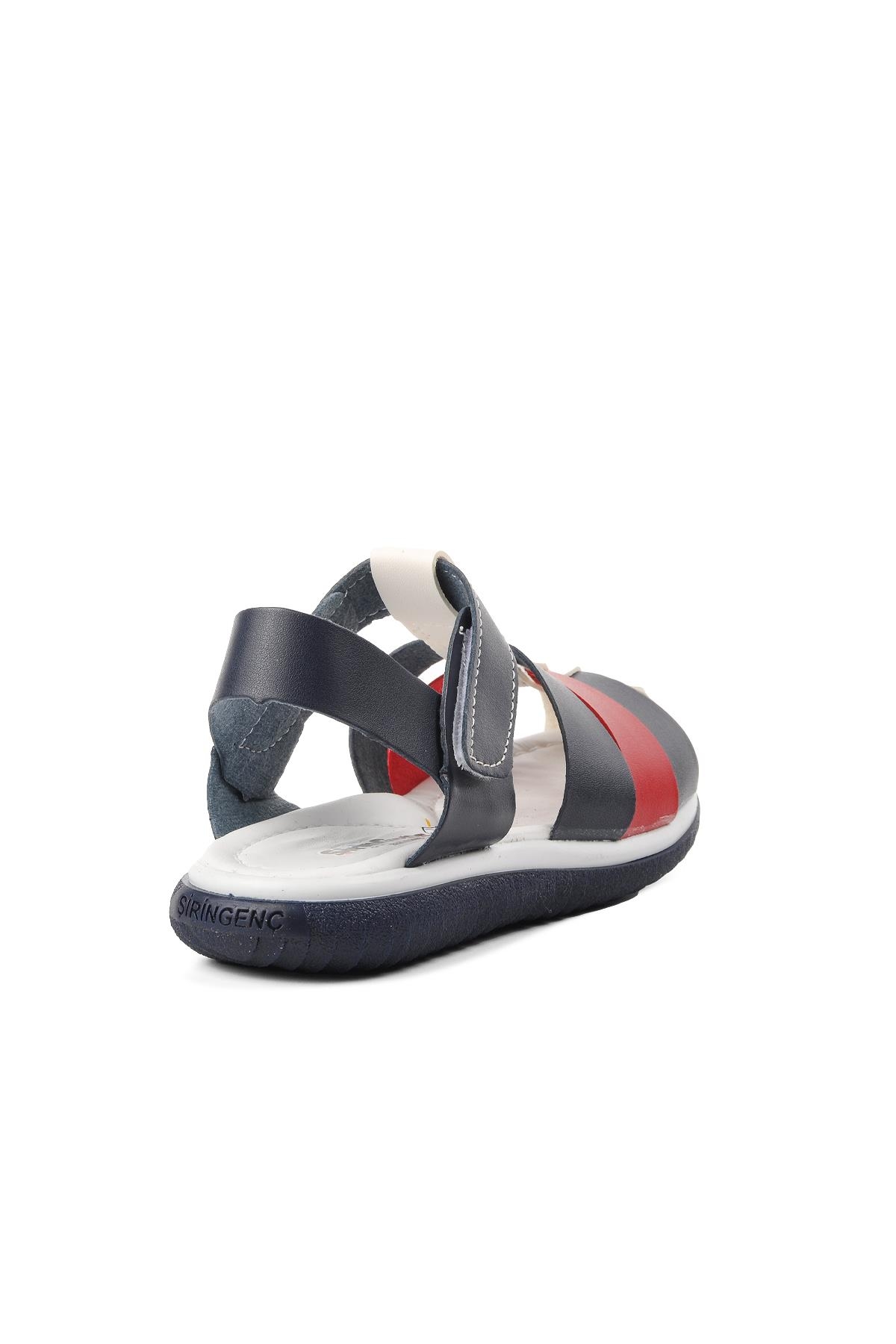 Aspor Lacivert Beyaz Kırmızı Erkek Çocuk Düz Sandalet - Görsel 5