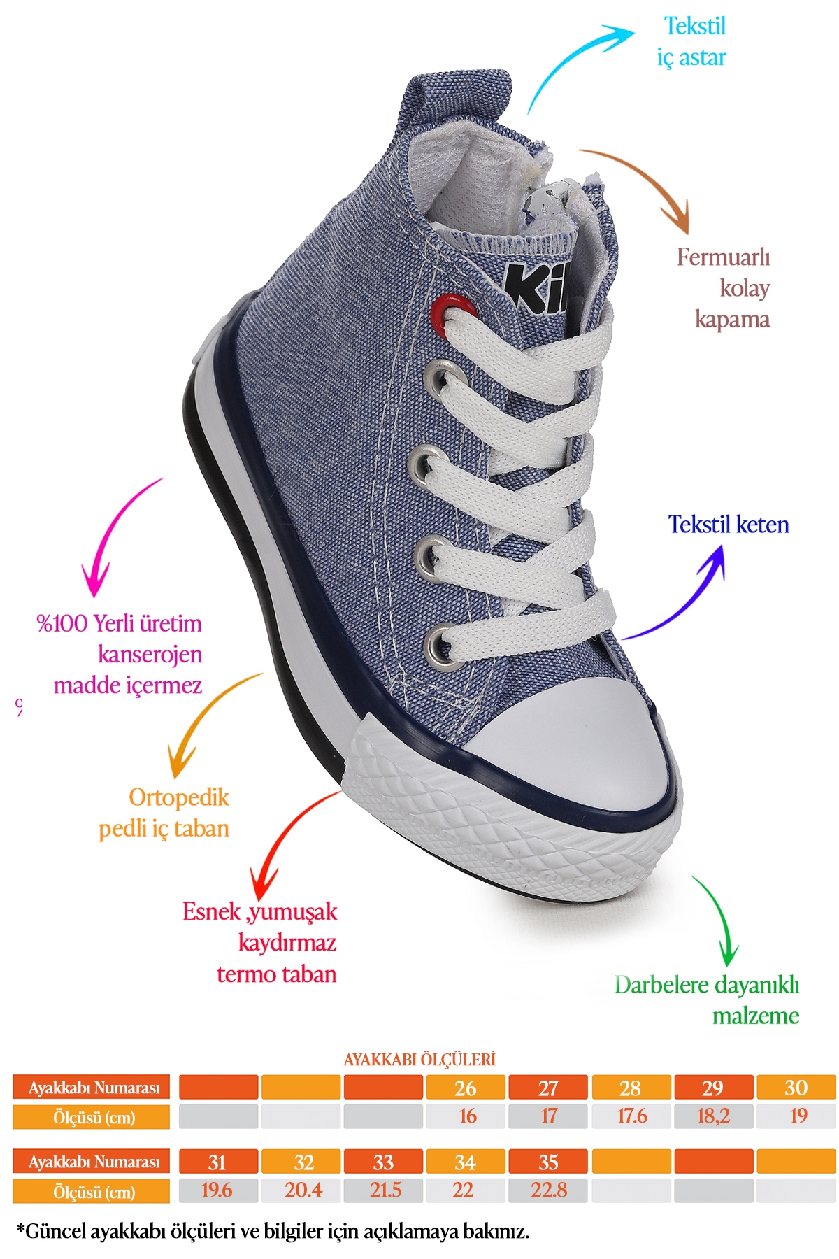 Tinna Bağcıklı Erkek Çocuk Boğazlı Keten Spor Ayakkabı Kot Mavi - Görsel 3