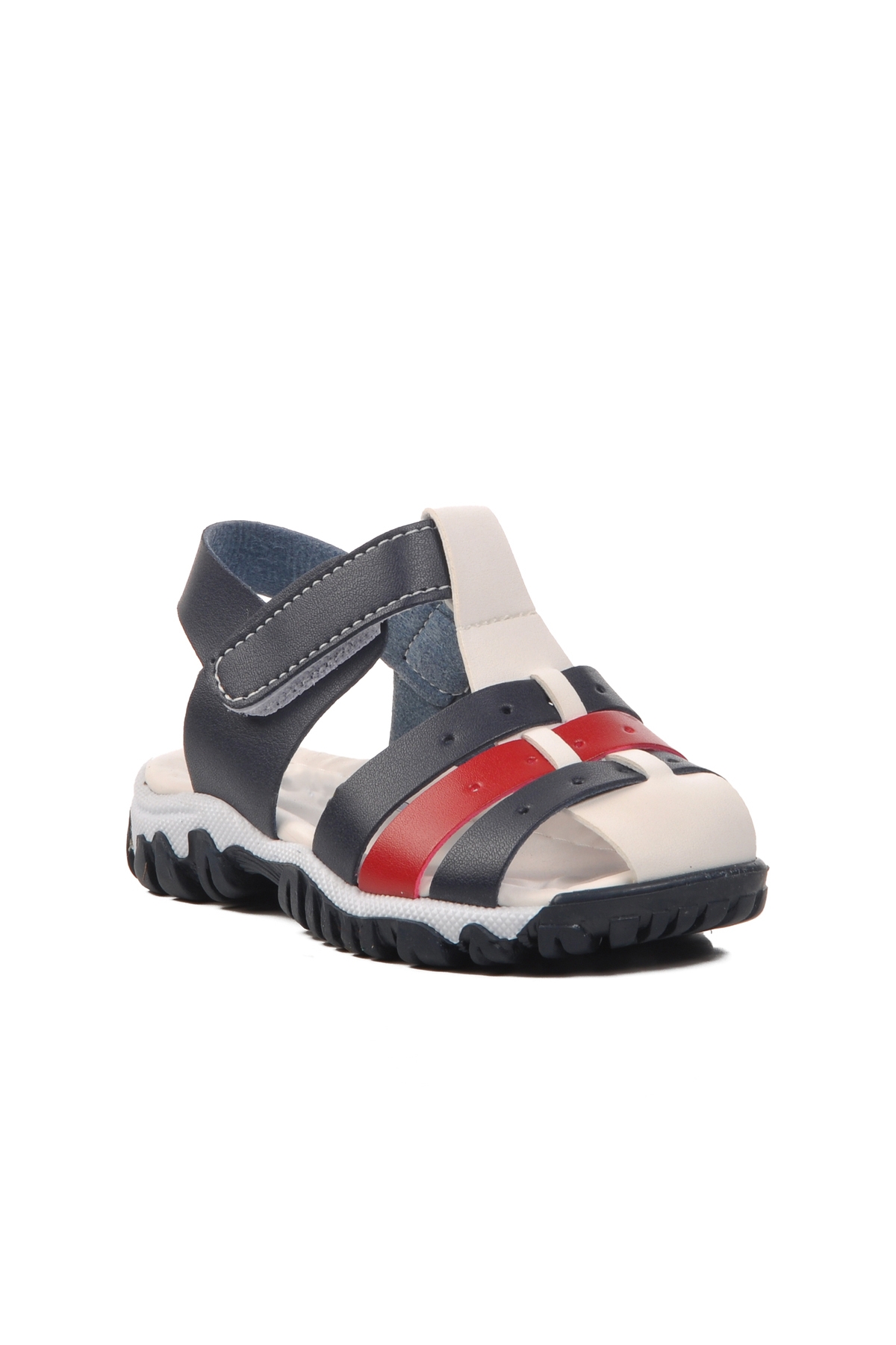 Aspor Lacivert Beyaz Kırmızı Bebek Düz Sandalet - Görsel 3