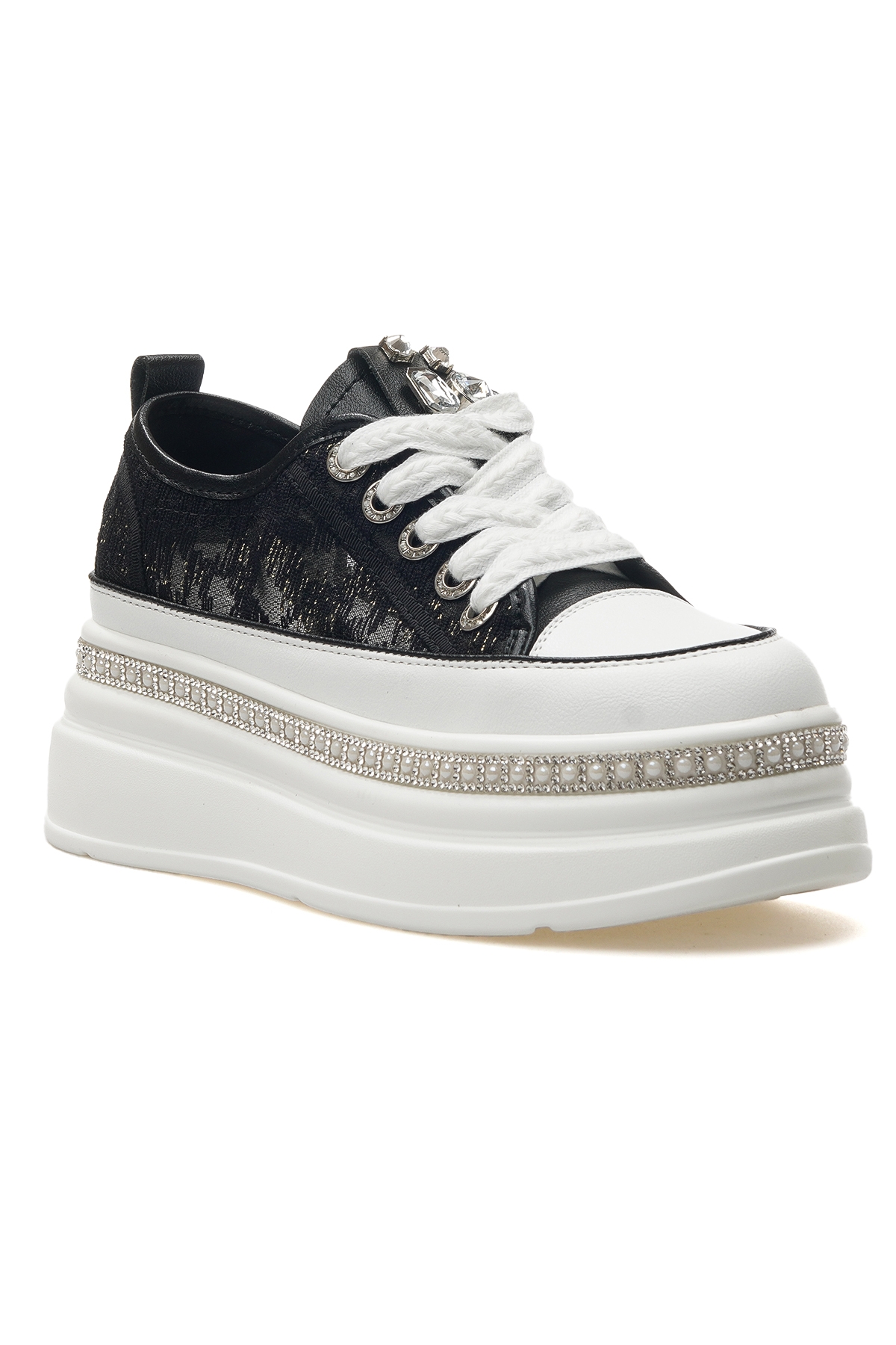 Kadın Taş Detaylı Sneaker Günlük Ayakkabı 25y 25y423-3 Z Siyah - Görsel 5
