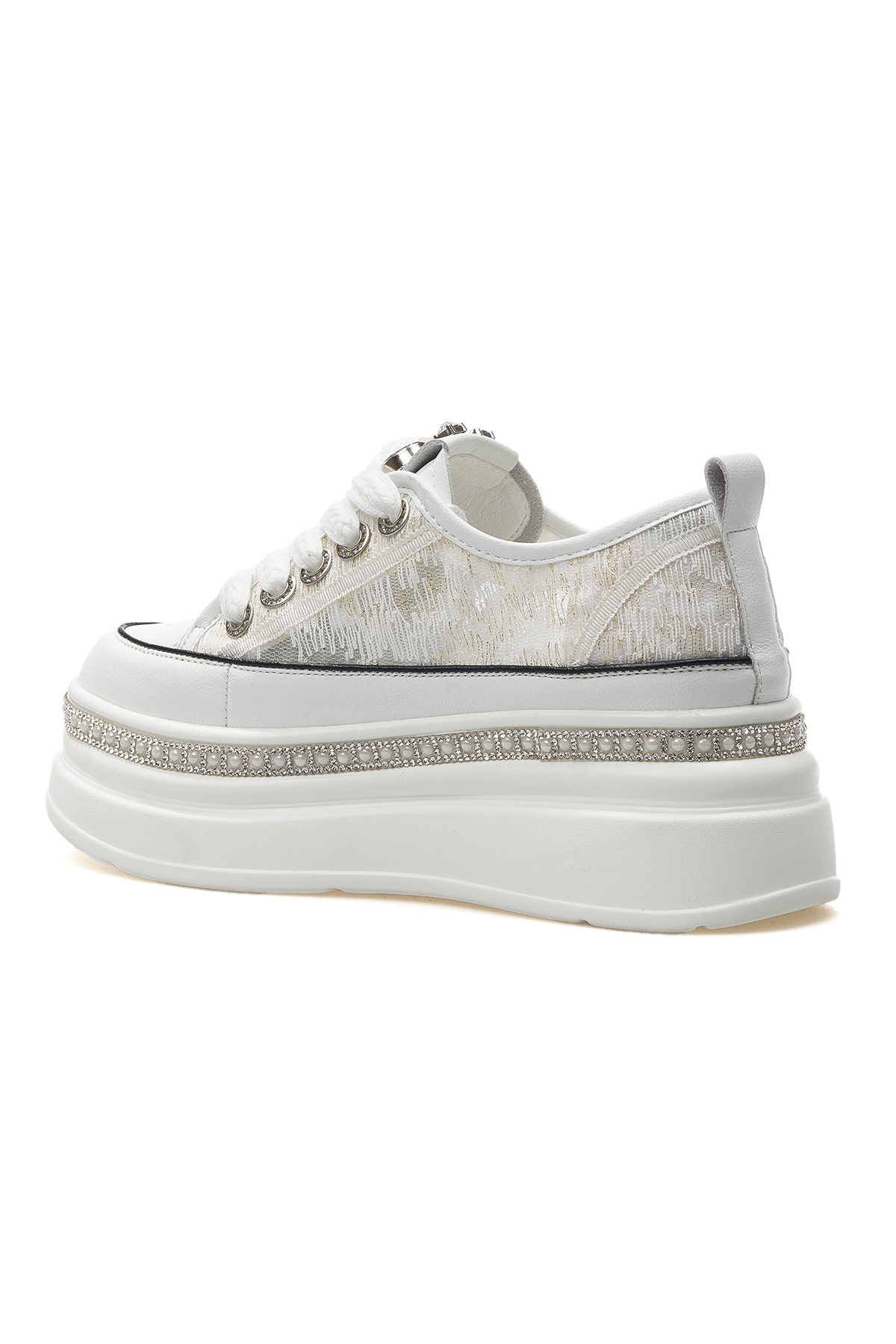 Kadın Taş Detaylı Sneaker Günlük Ayakkabı 25y 25y423-3 Z Beyaz - Görsel 4