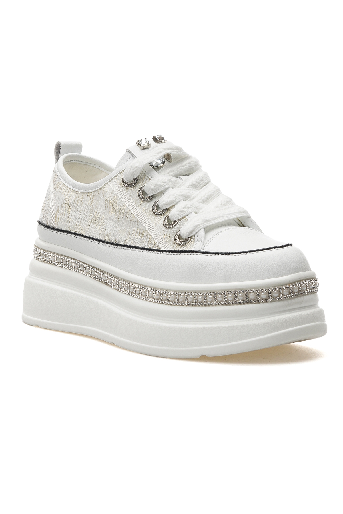 Kadın Taş Detaylı Sneaker Günlük Ayakkabı 25y 25y423-3 Z Beyaz - Görsel 5