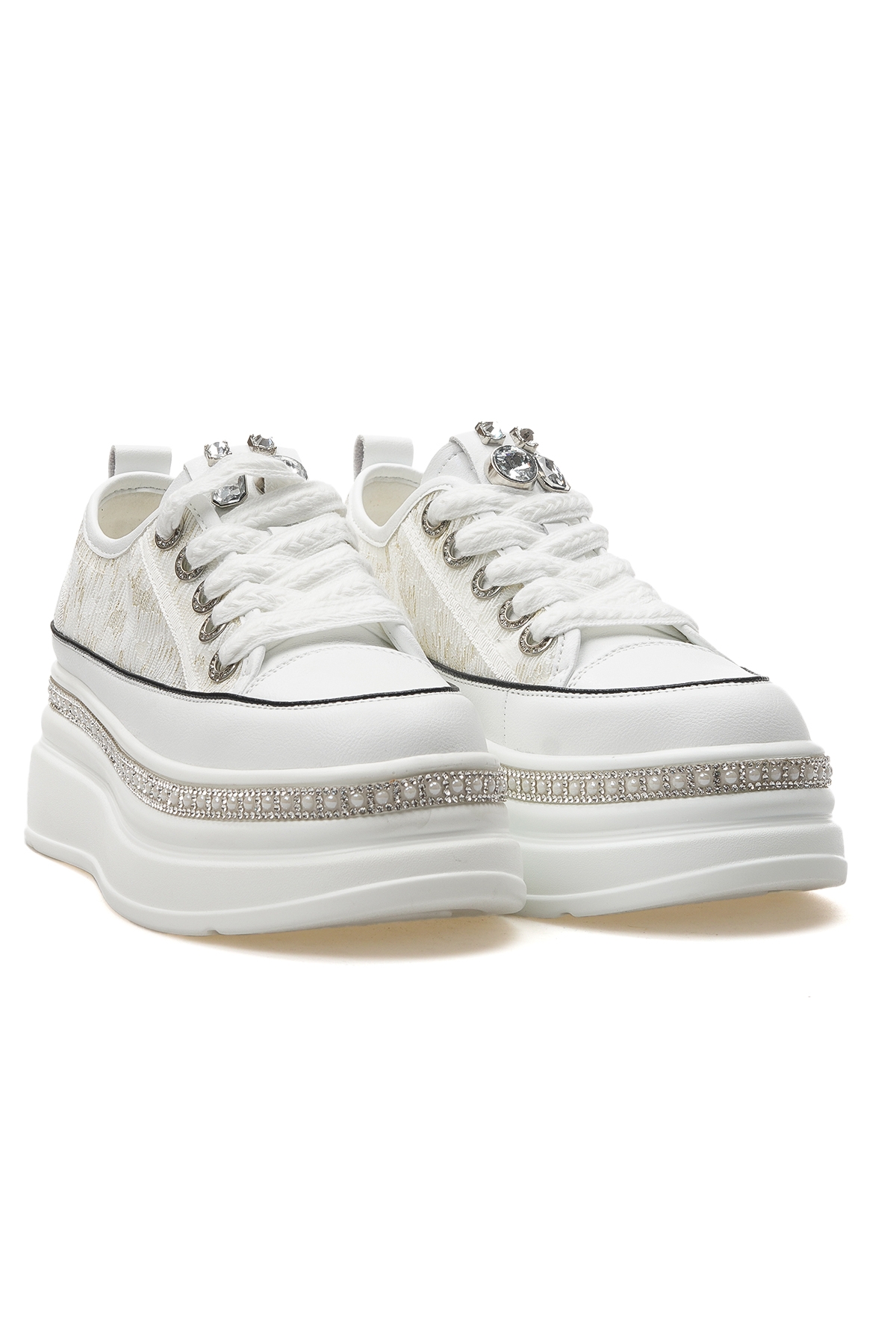 Kadın Taş Detaylı Sneaker Günlük Ayakkabı 25y 25y423-3 Z Beyaz - Görsel 6
