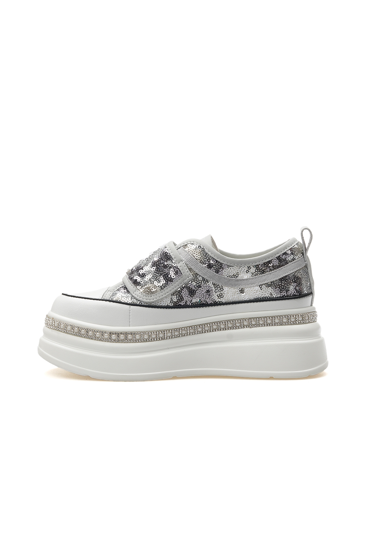 Kadın Taş Detaylı Sneaker Günlük Ayakkabı 25y 25y423-1 Z Gri - Görsel 3