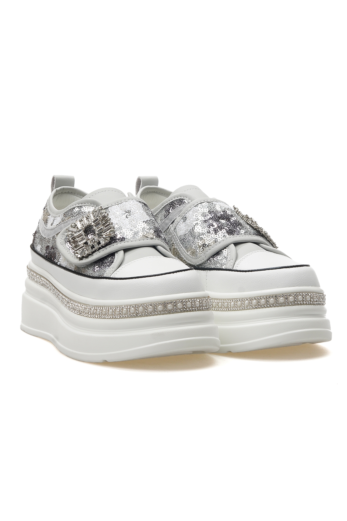 Kadın Taş Detaylı Sneaker Günlük Ayakkabı 25y 25y423-1 Z Gri - Görsel 6