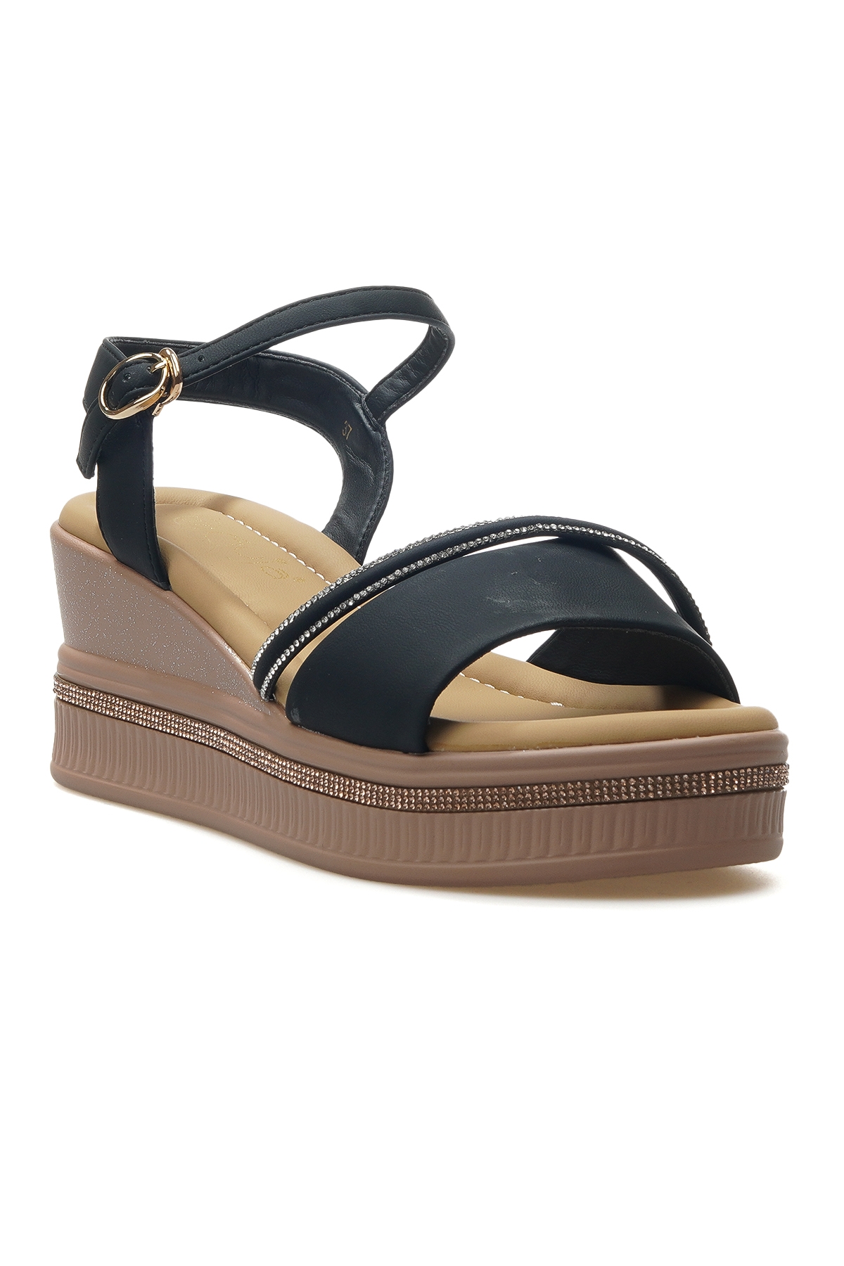 Kadın Dolgu Topuklu Taş Detaylı Günlük Sandalet 25y 25y399-3 Z Siyah - Görsel 5