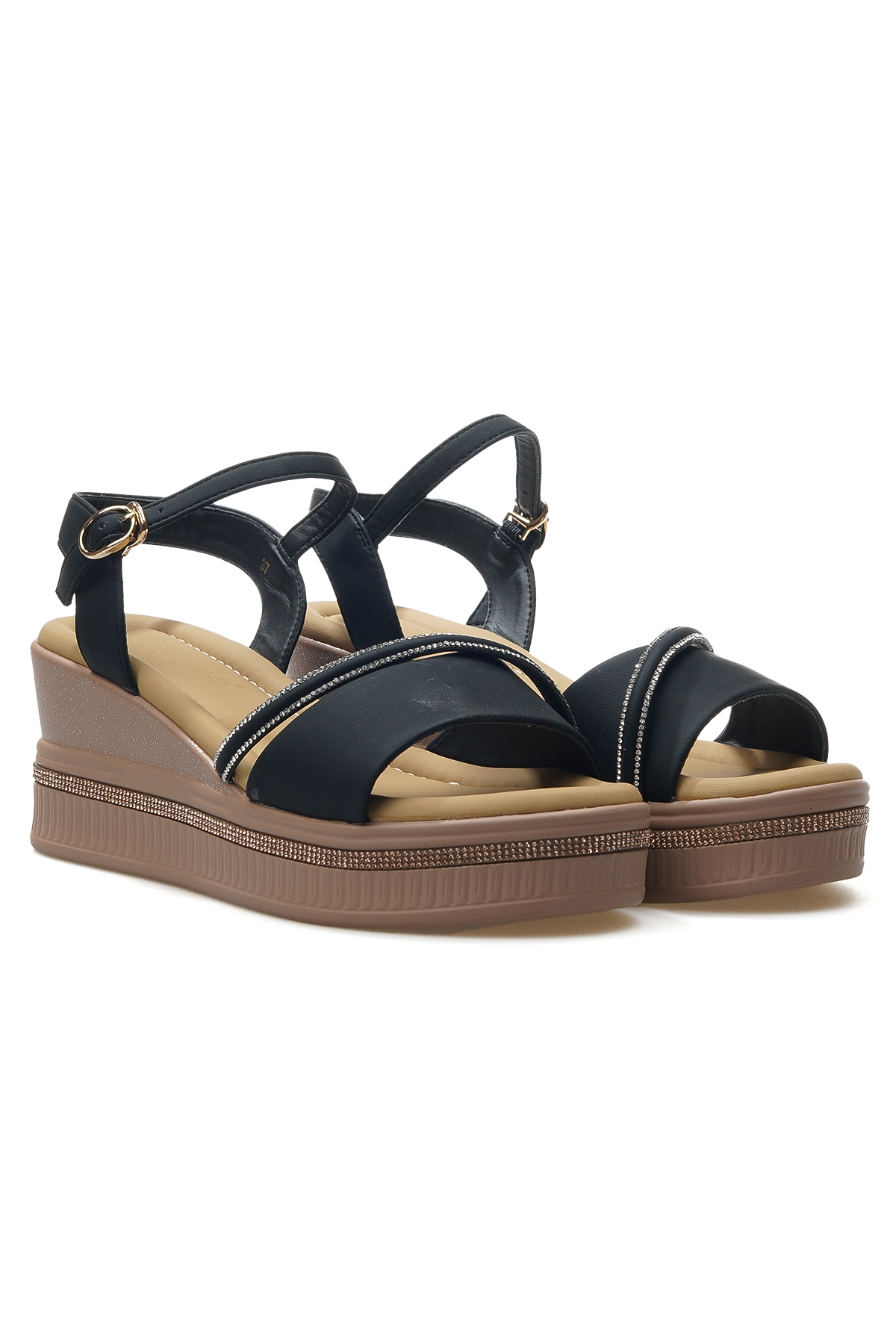 Kadın Dolgu Topuklu Taş Detaylı Günlük Sandalet 25y 25y399-3 Z Siyah - Görsel 6