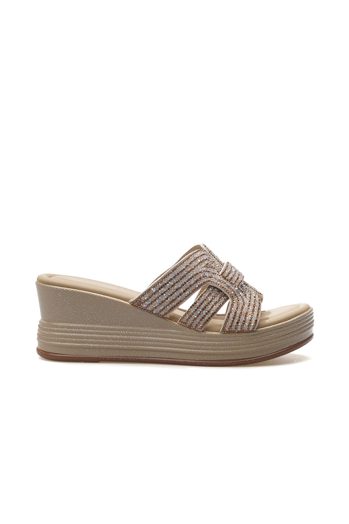 Kadın Dolgu Topuklu Taş Detaylı Günlük Terlik 25y 25y399-1 Z Bej - Görsel 2