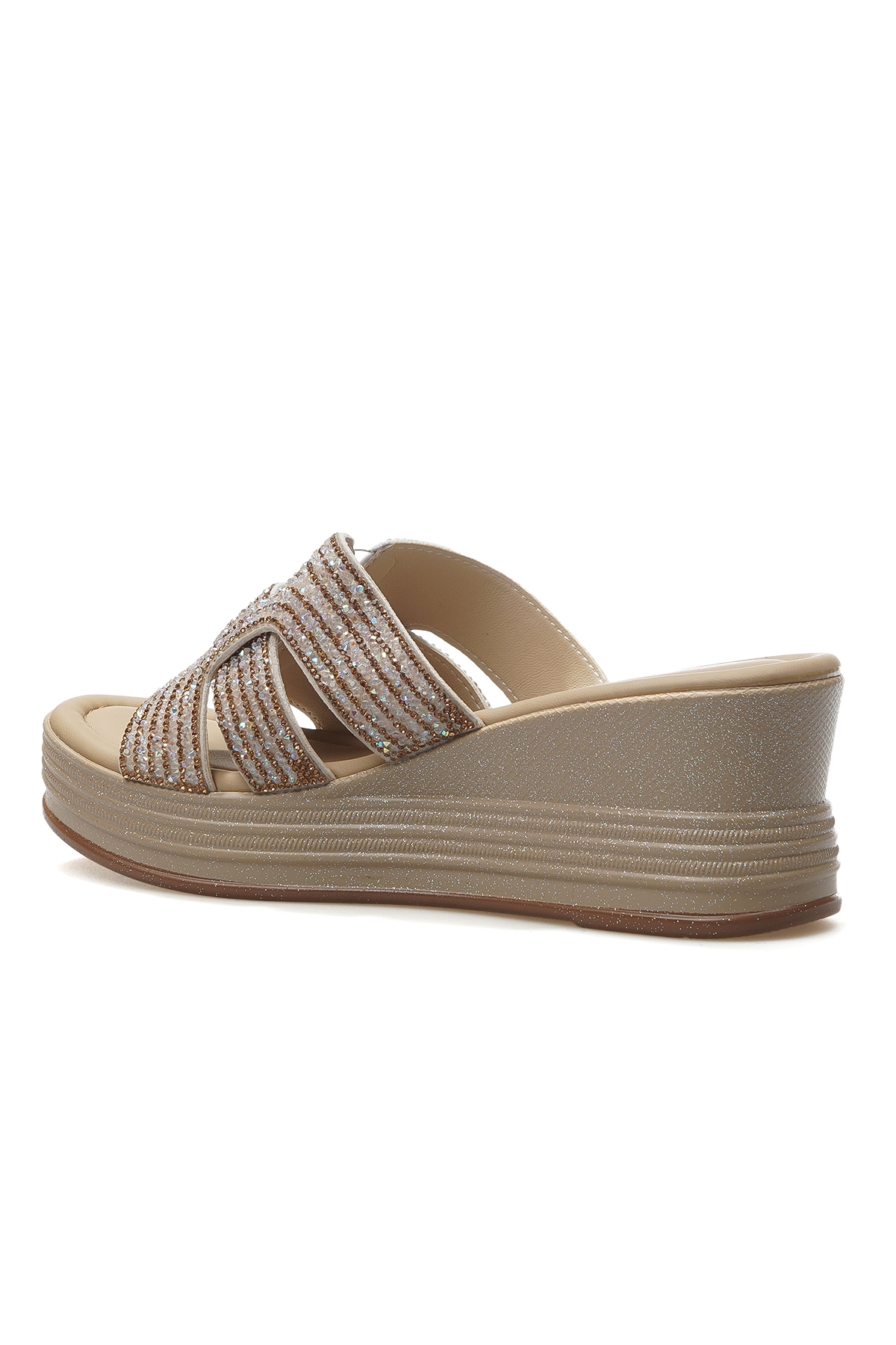 Kadın Dolgu Topuklu Taş Detaylı Günlük Terlik 25y 25y399-1 Z Bej - Görsel 4