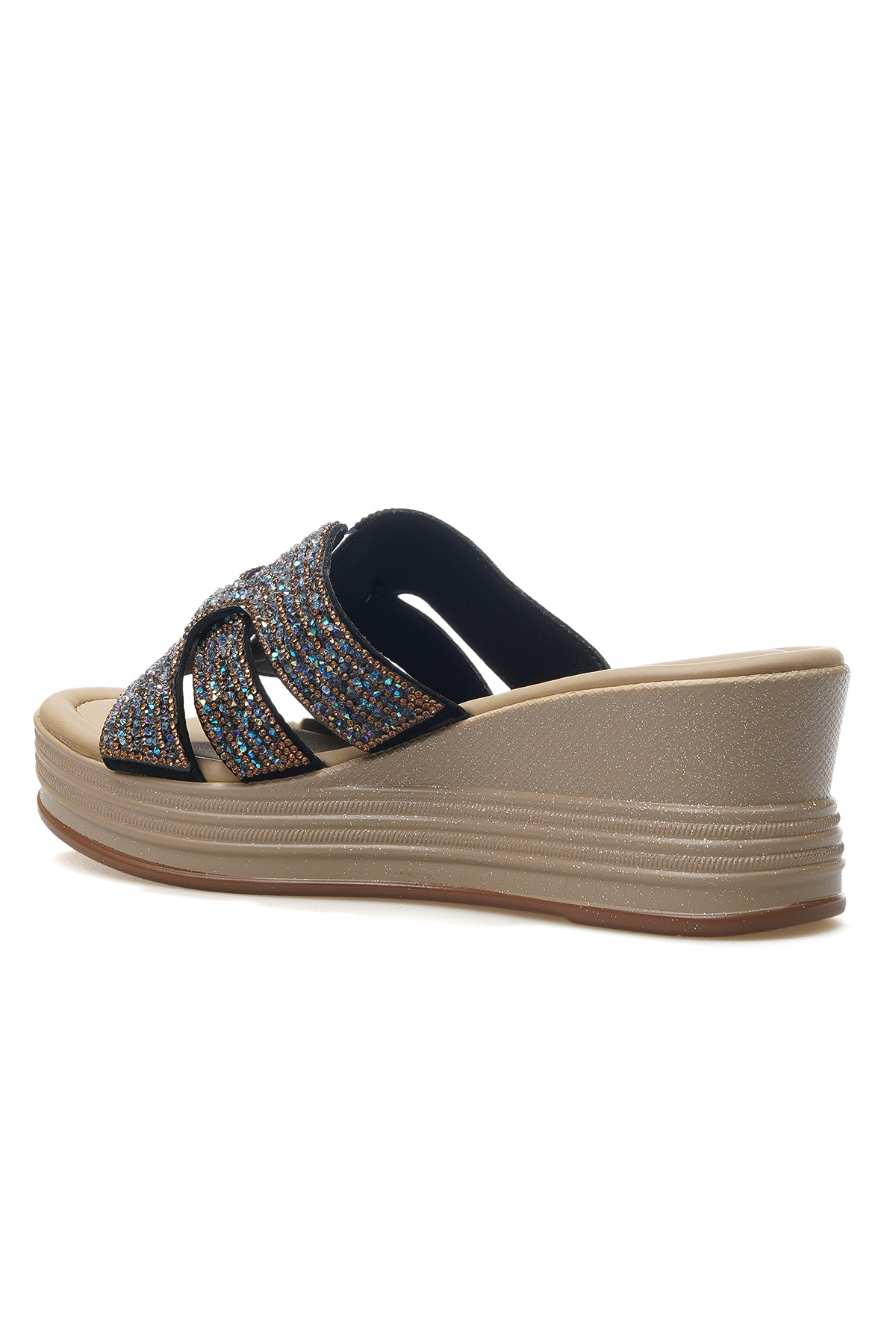 Kadın Dolgu Topuklu Taş Detaylı Günlük Terlik 25y 25y399-1 Z Siyah - Görsel 4