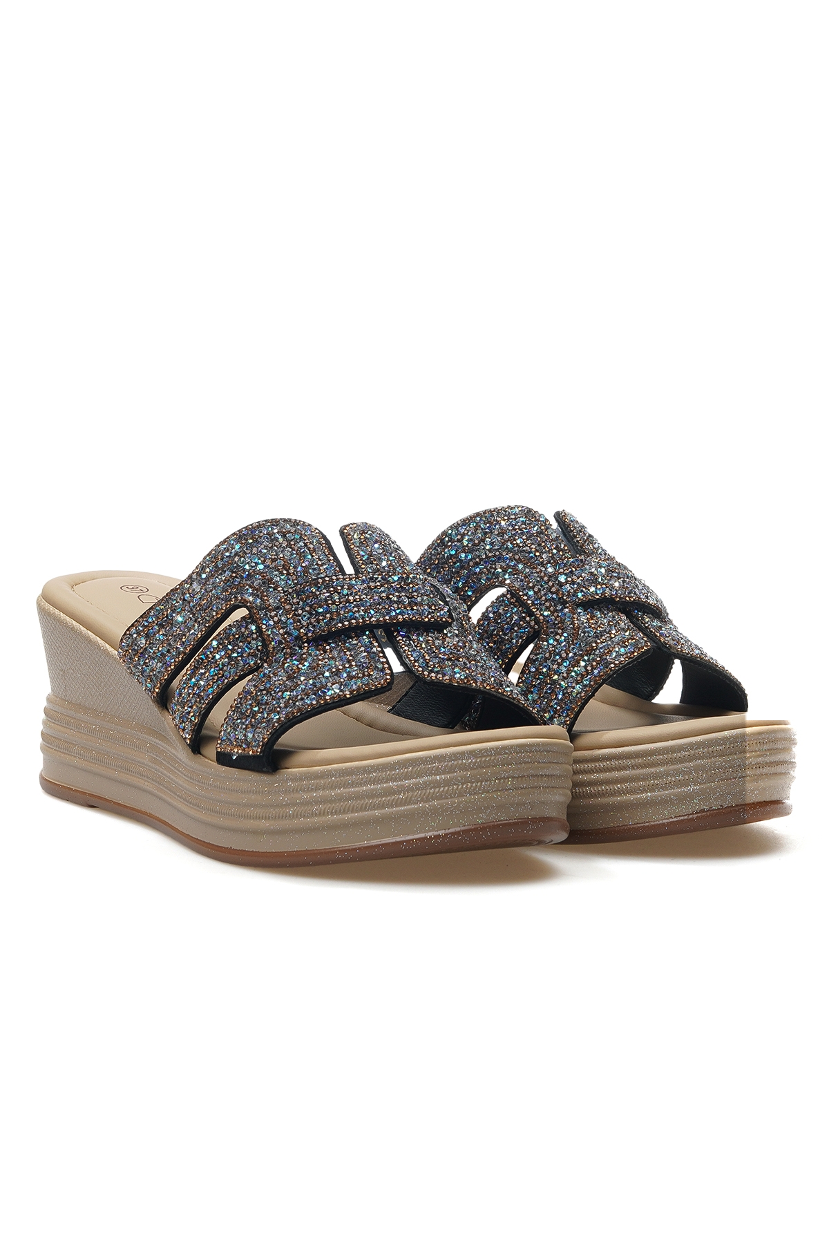 Kadın Dolgu Topuklu Taş Detaylı Günlük Terlik 25y 25y399-1 Z Siyah - Görsel 6