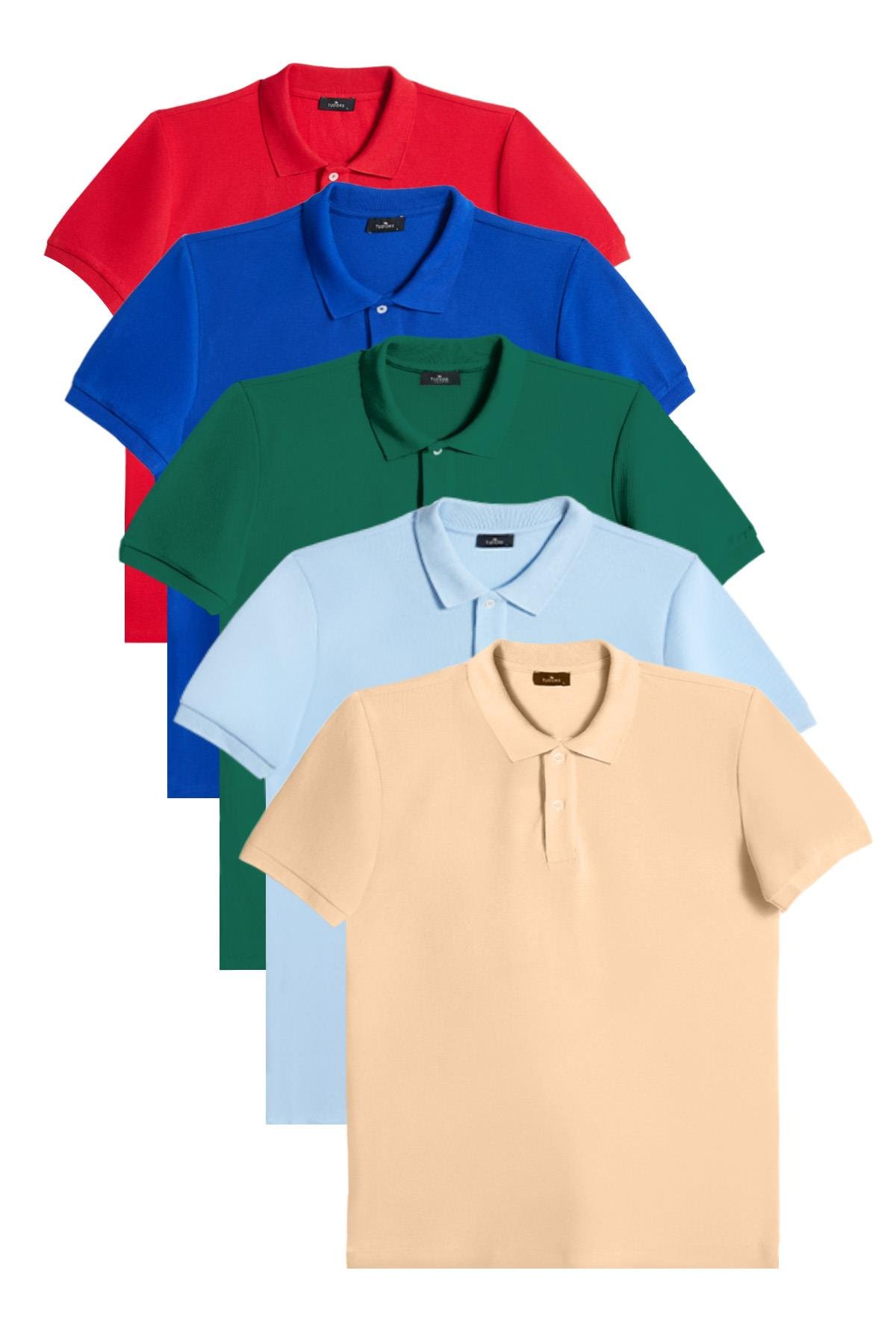 Erkek 5'li Pkt Kırmızı-Saks Mavi-Zümrüt Yeşili-Mavi-Bej Slim Fit