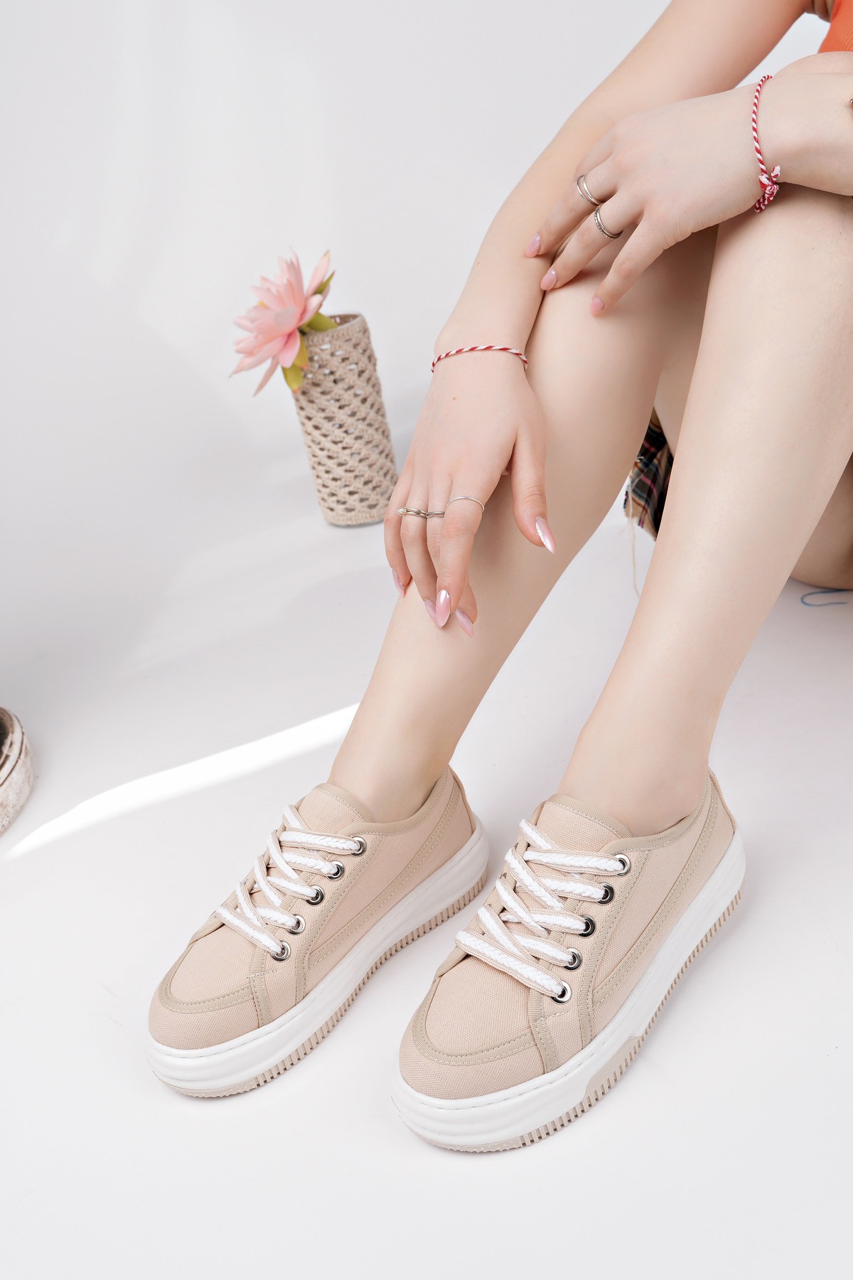 CARİNA Kalın Taban Bağcıklı Kadın Günlük Sneaker Spor Ayakkabı - Görsel 2