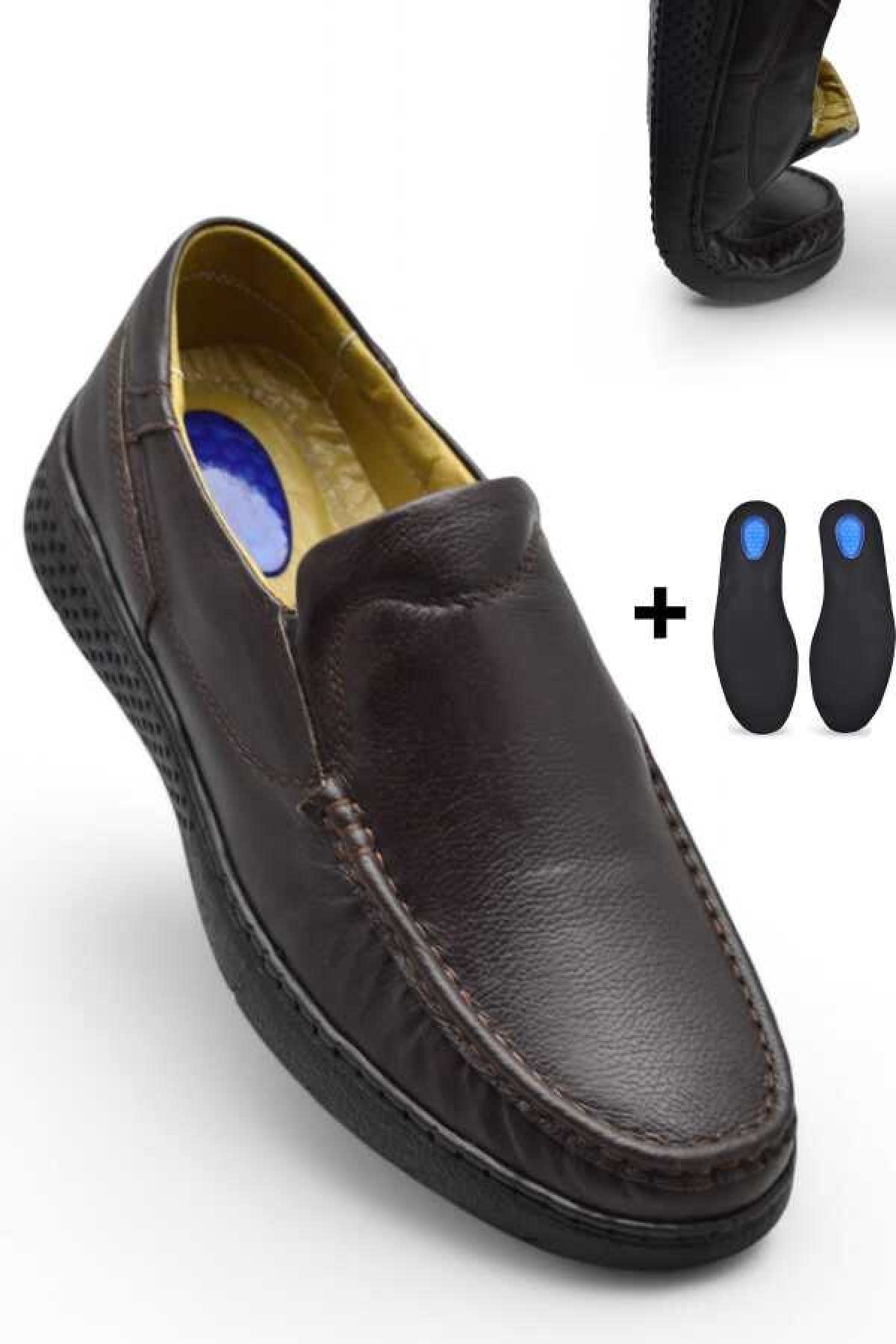 9575 Ortopedik Taban Siyah Hakiki Deri Erkek Ayakkabı Yazlık Mevsimlik - Görsel 3