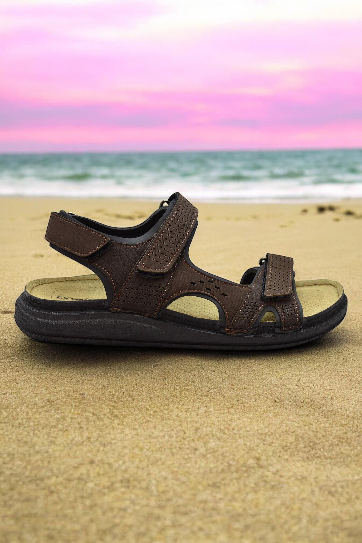 240105 Ortopedik Taban Erkek Sandalet Erkek Cırtlı Sandalet - Görsel 2