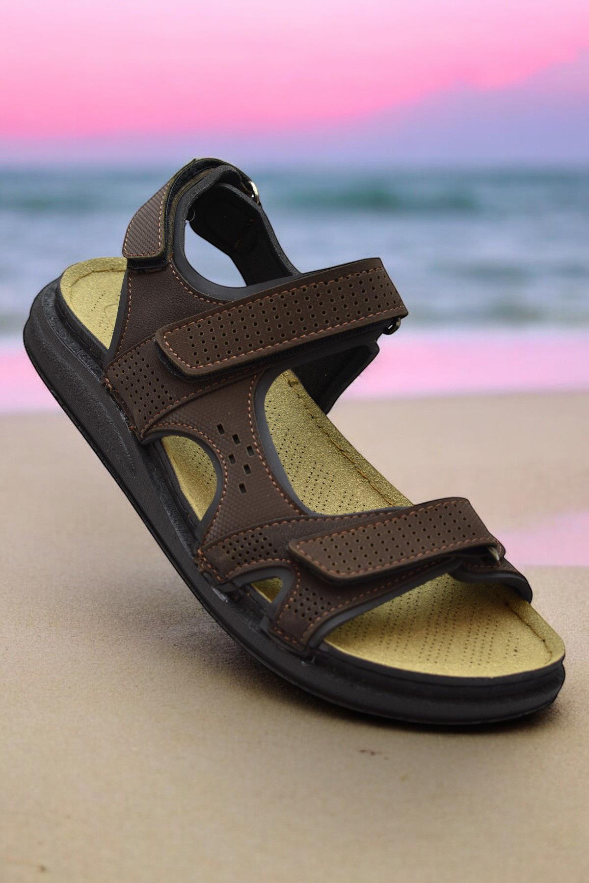 240105 Ortopedik Taban Erkek Sandalet Erkek Cırtlı Sandalet - Görsel 3