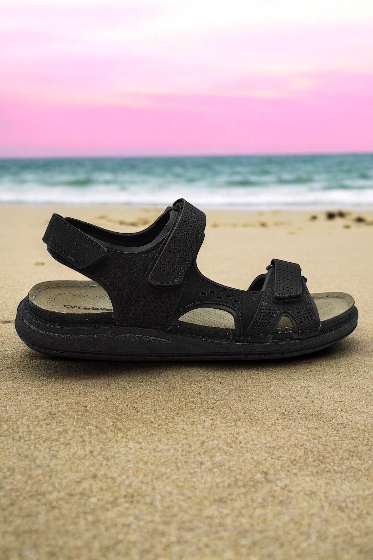 240105 Ortopedik Taban Erkek Sandalet Erkek Cırtlı Sandalet - Görsel 2