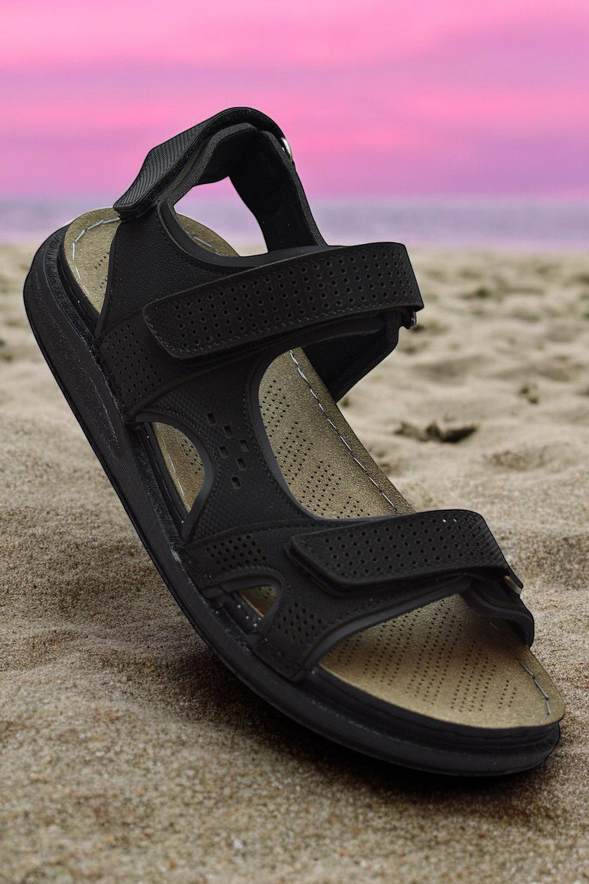 240105 Ortopedik Taban Erkek Sandalet Erkek Cırtlı Sandalet - Görsel 3