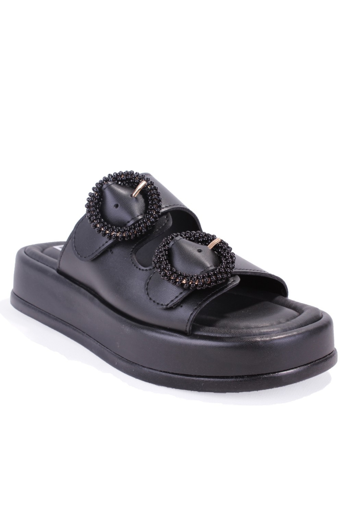 DZA07-890784 Siyah Ortopedik Günlük Taşlı Kadın Terlik - Görsel 2